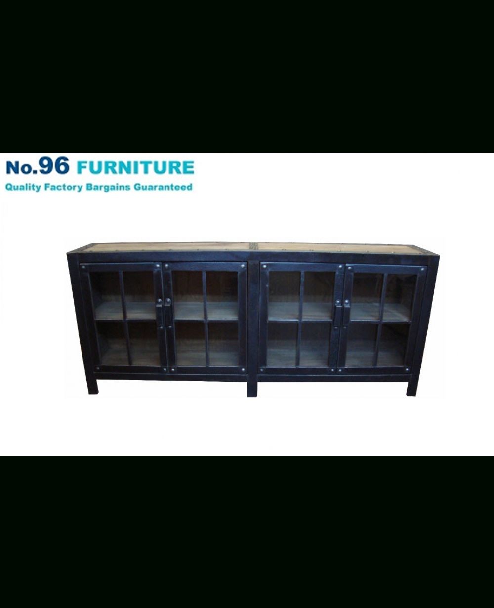 Recycled Elm And Iron Glass Sideboard 4 Doors – Buffet & Sideboards With Regard To Most Recent Iron Sideboards (View 8 of 20)