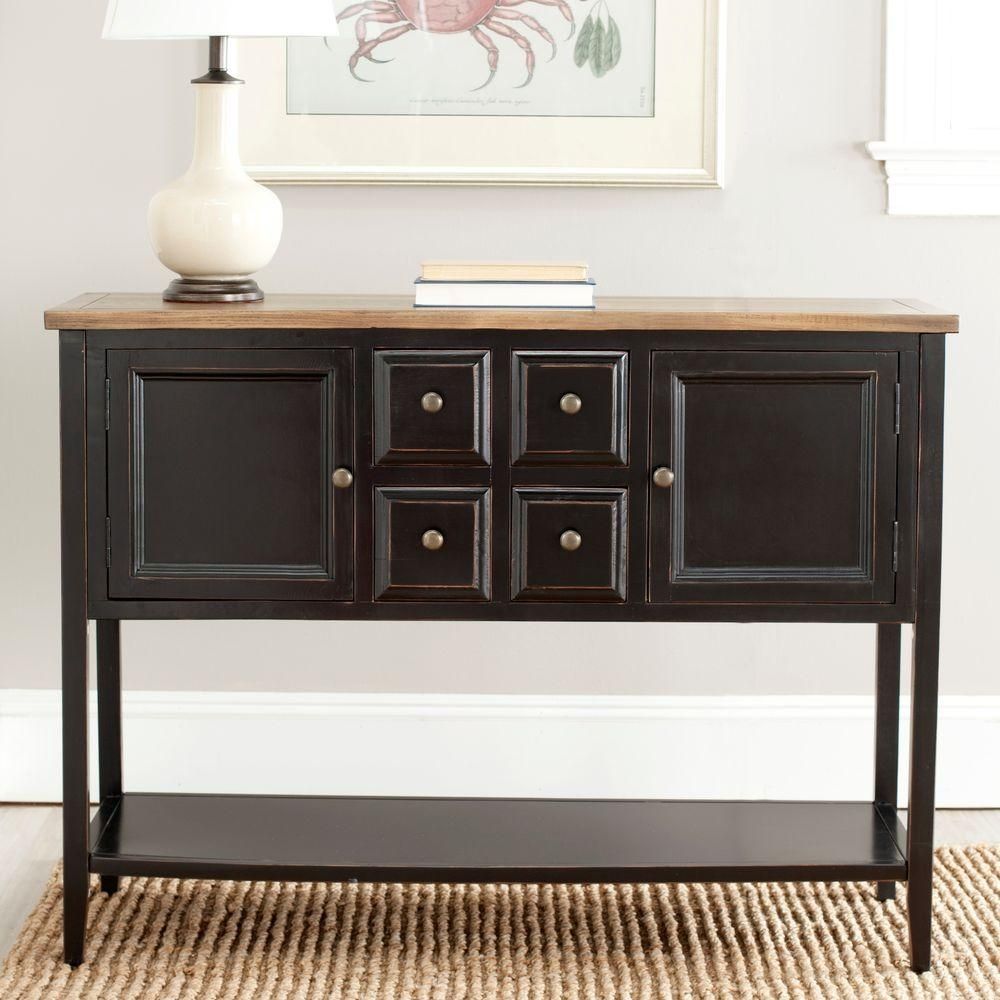 Safavieh Charlotte Black And Oak Buffet With Storage Amh6517d – The In Most Recent Walnut Finish Crown Moulding Sideboards (Photo 18 of 20)