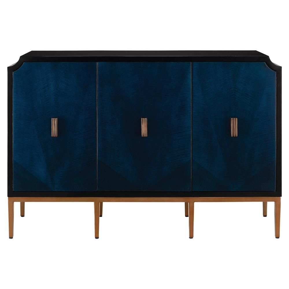 Sapir Modern Classic Blue Gold Black 3 Door Sideboard Cabinet Throughout Best And Newest 3 Door 3 Drawer Metal Inserts Sideboards (View 20 of 20)