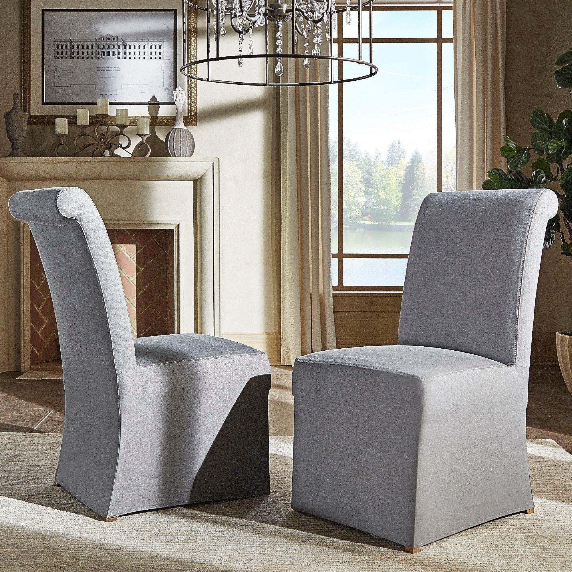 Shop Potomac Slipcovered Rolled Back Parsons Chairs (set Of 2) Regarding 2019 Garten Marble Skirted Side Chairs Set Of  (View 10 of 20)