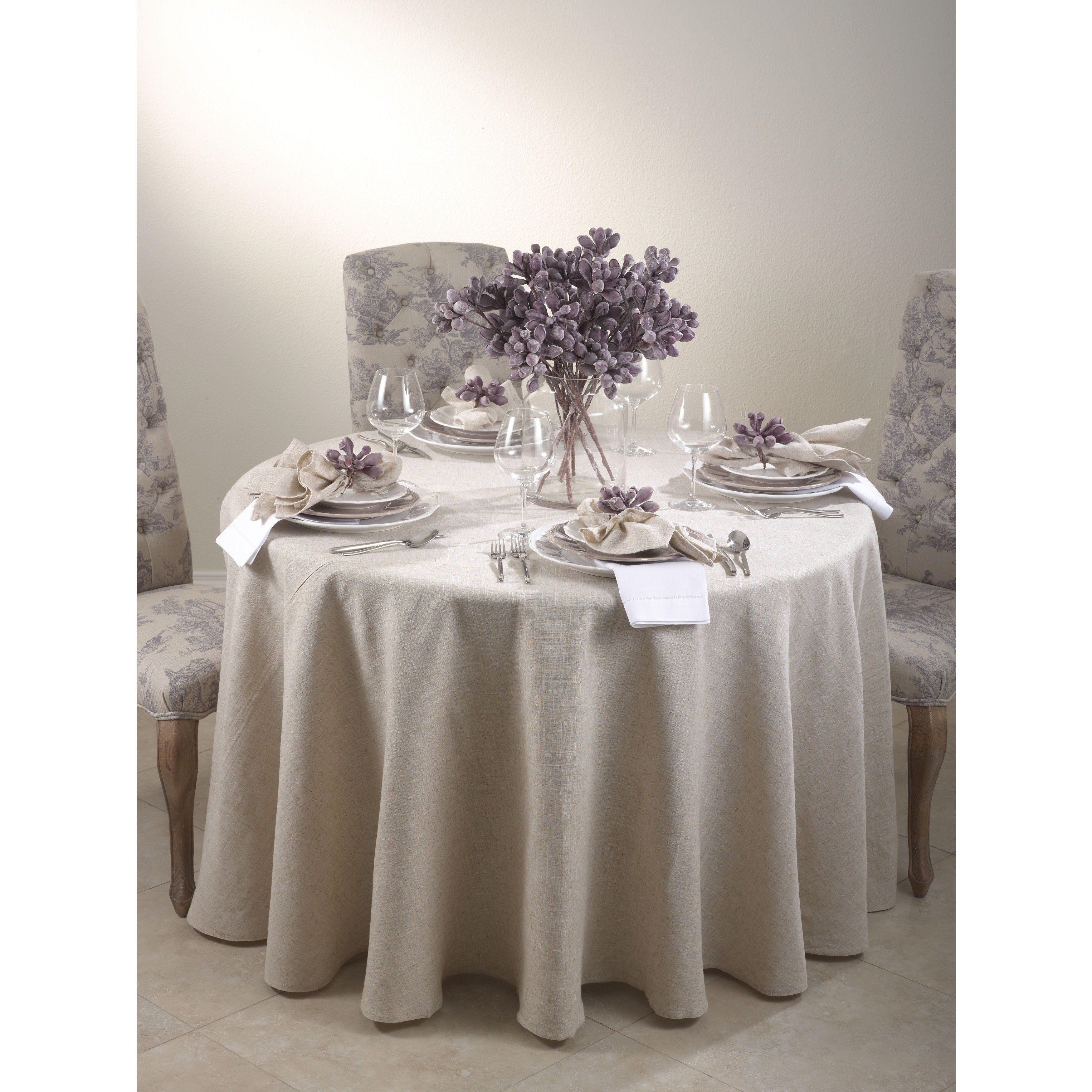 Shop Toscana Natural Round Tablecloth – On Sale – Free Shipping Inside Favorite Garten Delft Skirted Side Chairs Set Of  (View 6 of 20)