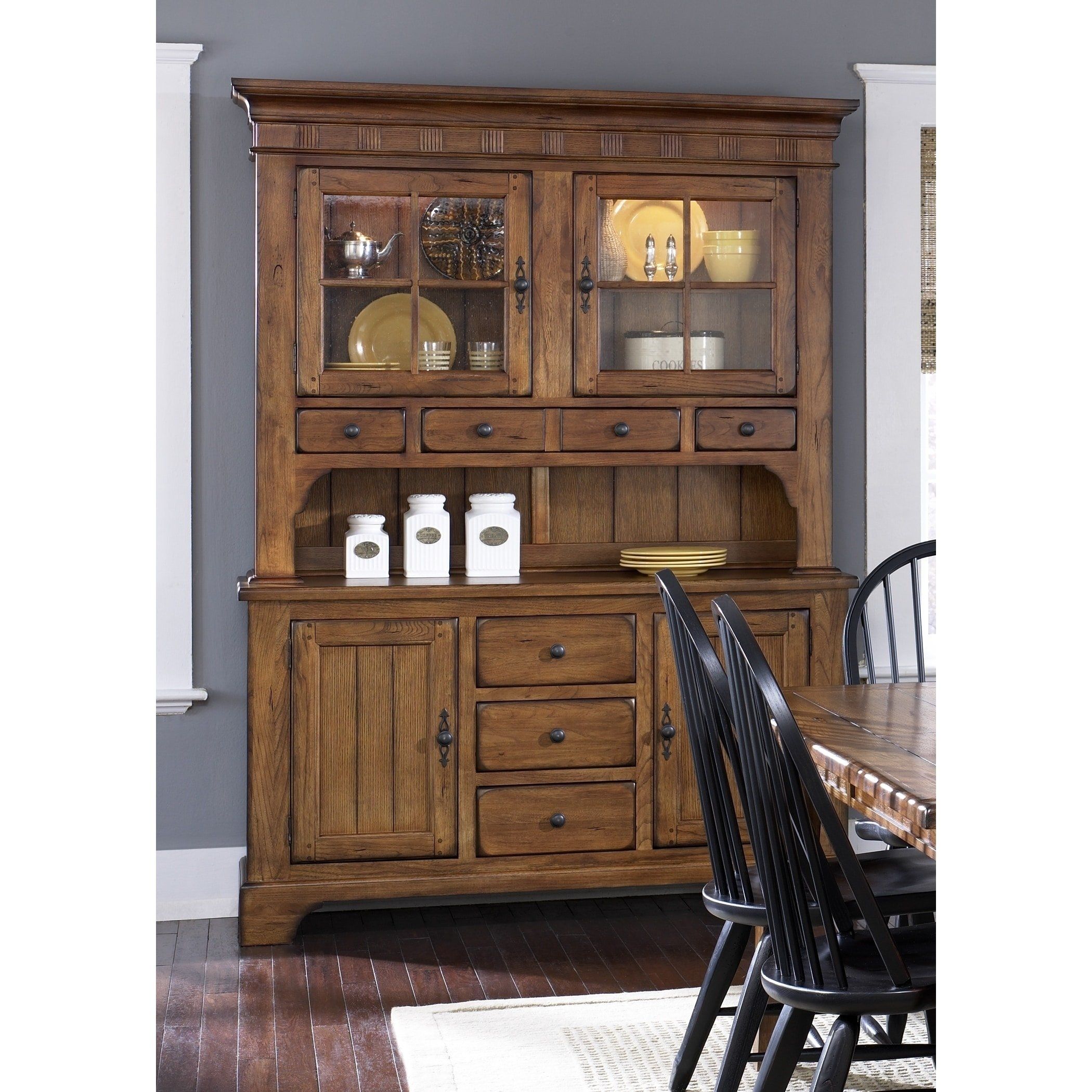 Shop Treasures Rustic Oak Buffet And Hutch – Free Shipping Today Inside Current Rustic Black & Zebra Pine Sideboards (View 18 of 20)