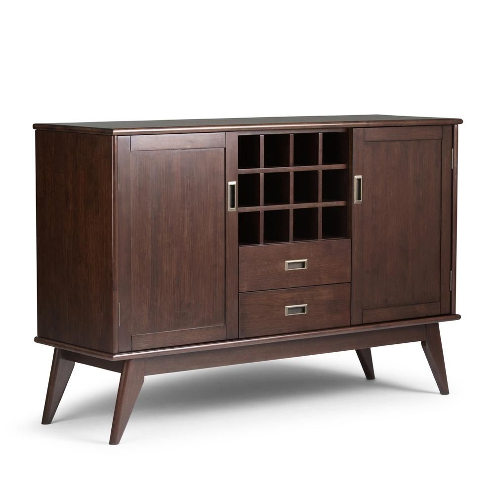 Simpli Home Draper Medium Auburn Brown Buffet With Wine Storage In Newest Amos Buffet Sideboards (View 6 of 20)