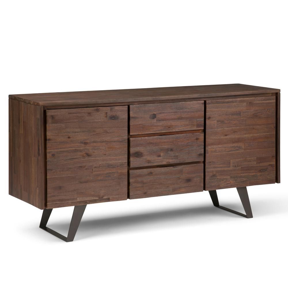 Simpli Home Lowry Distressed Charcoal Brown Sideboard Buffet Axclry Regarding Most Up To Date Metal Refinement 4 Door Sideboards (Photo 8 of 20)
