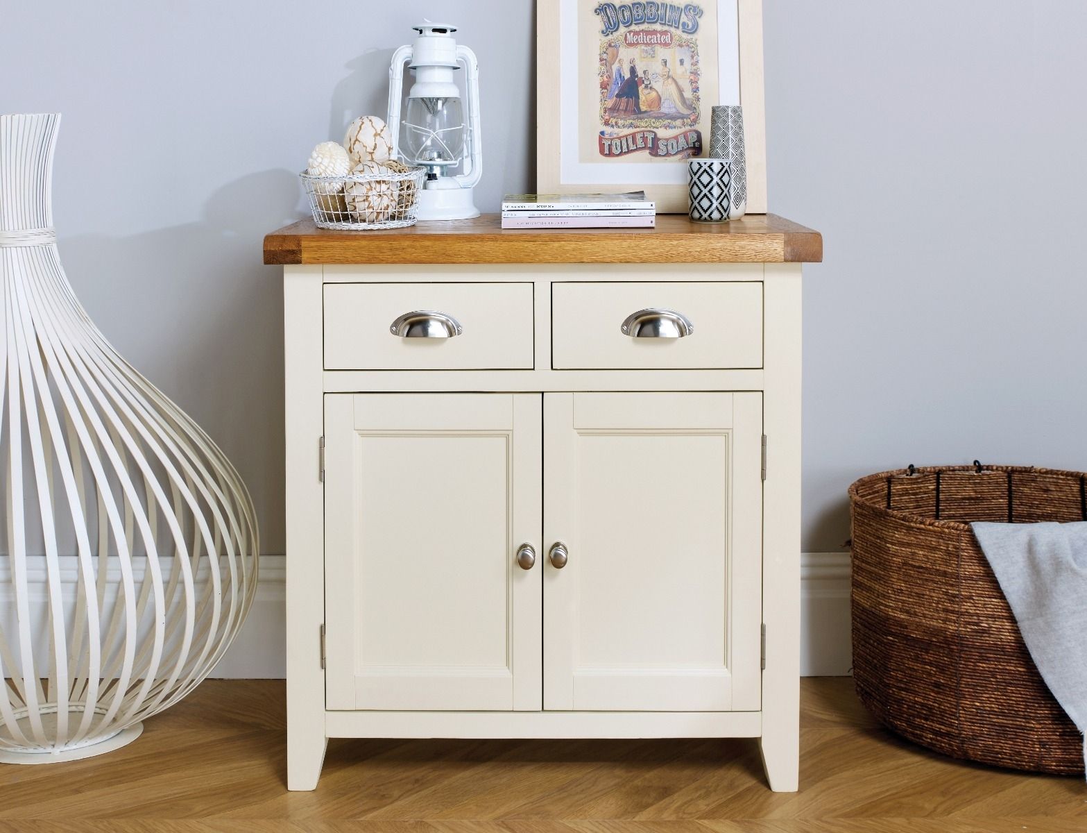 Small Cream Painted Oak Sideboard | 80cm Country Cottage | Free With Regard To Most Popular Lockwood Sideboards (View 20 of 20)