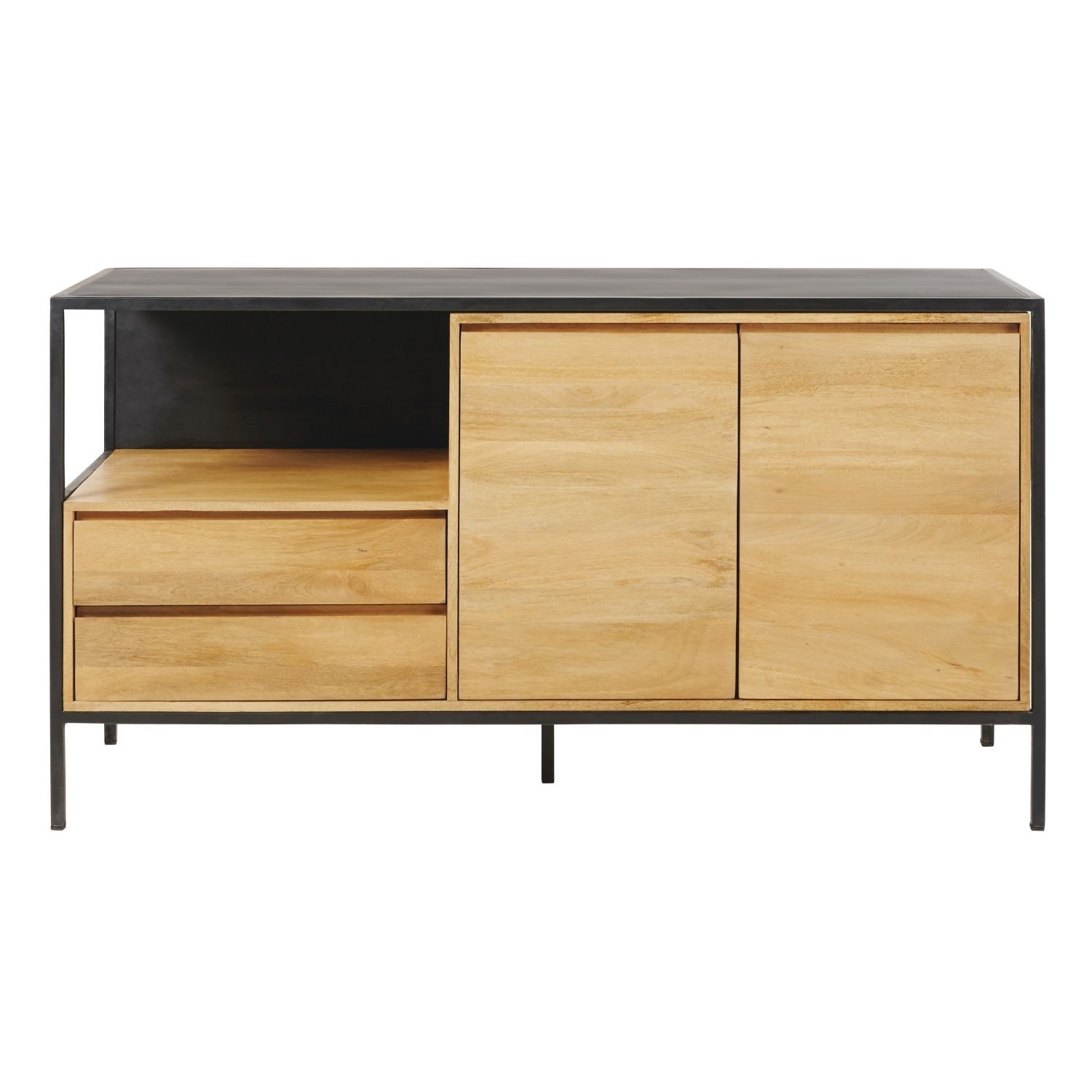 Solid Mango Wood And Black Metal 2 Door 2 Drawer Sideboard | Maisons With Current Mango Wood 2 Door/2 Drawer Sideboards (View 5 of 20)