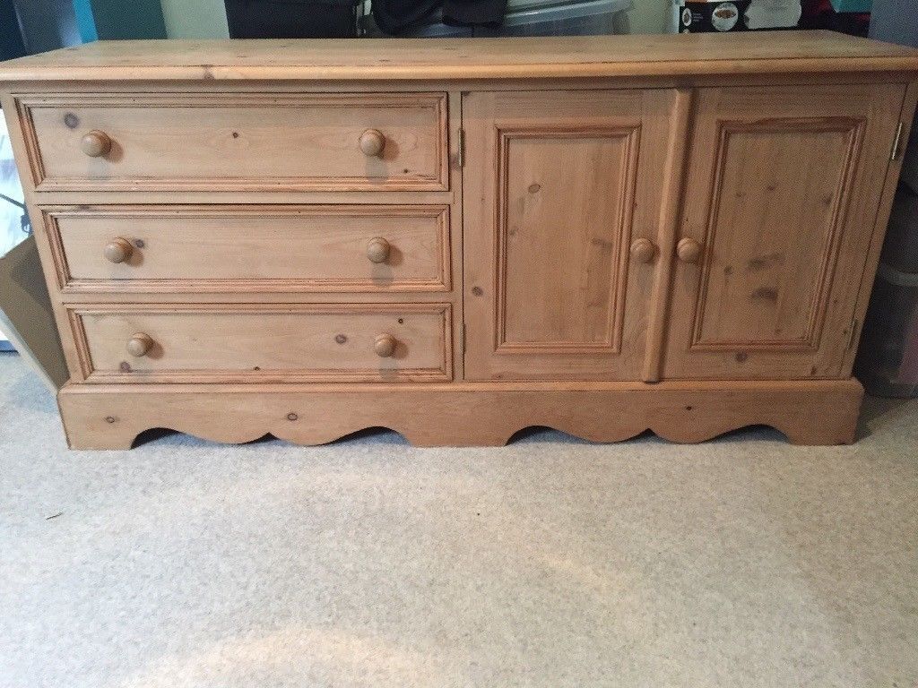 Solid Pine. Country Style , Low Sideboard, 3 Drawer, 2 Door Cupboard For Most Up To Date Aged Pine 3 Drawer 2 Door Sideboards (Photo 5 of 20)