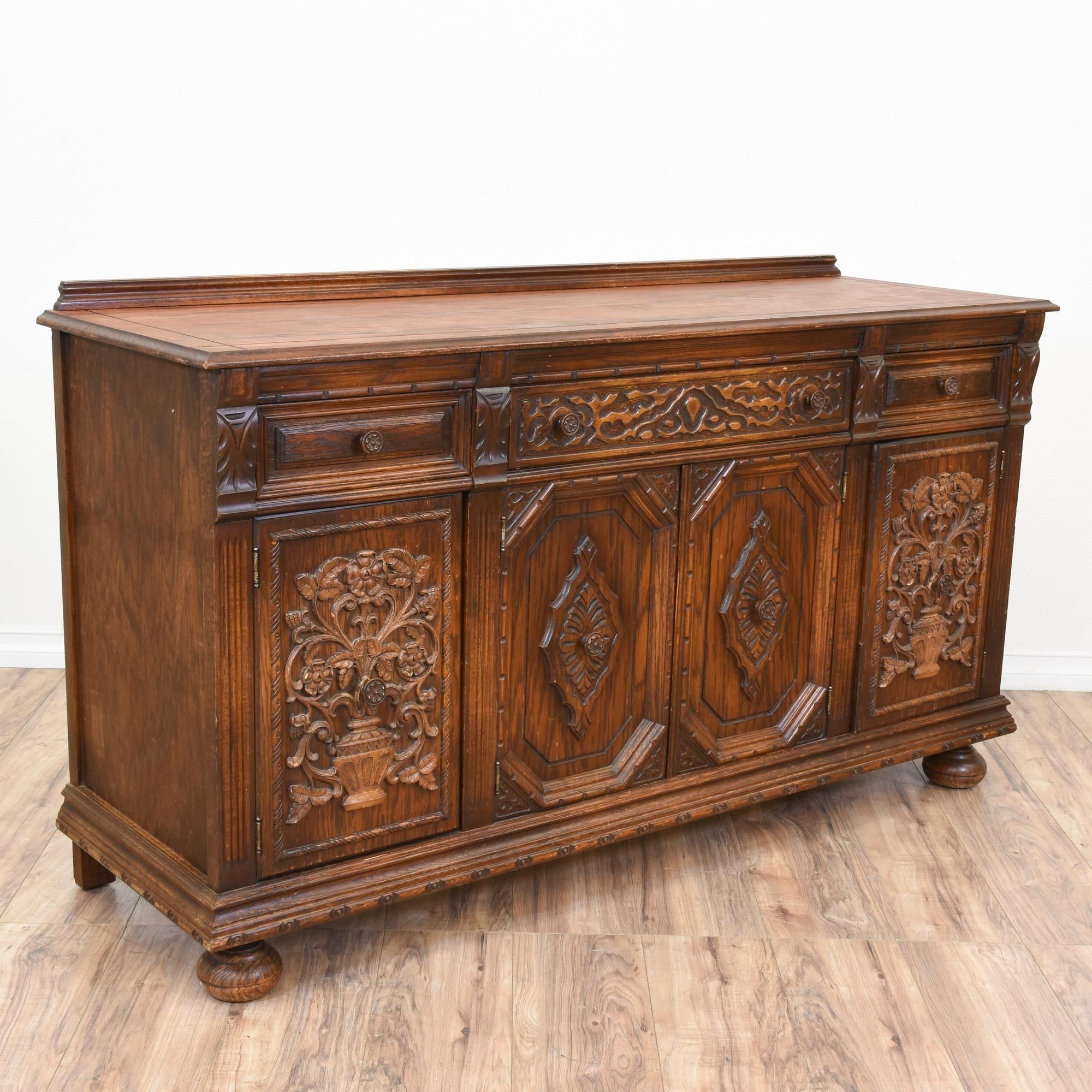 This Antique English Buffet Is Featured In A Solid Wood With A Regarding Best And Newest Vintage Finish 4 Door Sideboards (View 10 of 20)