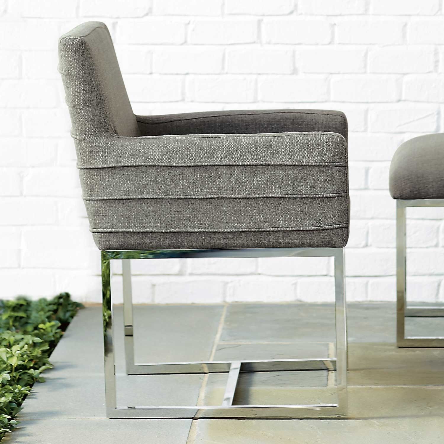 Well Liked Cooper Upholstered Side Chairs Regarding Zephyr Cooper Stainless Steel & Upholstered Arm Chair In Dark Gray (Photo 5 of 20)