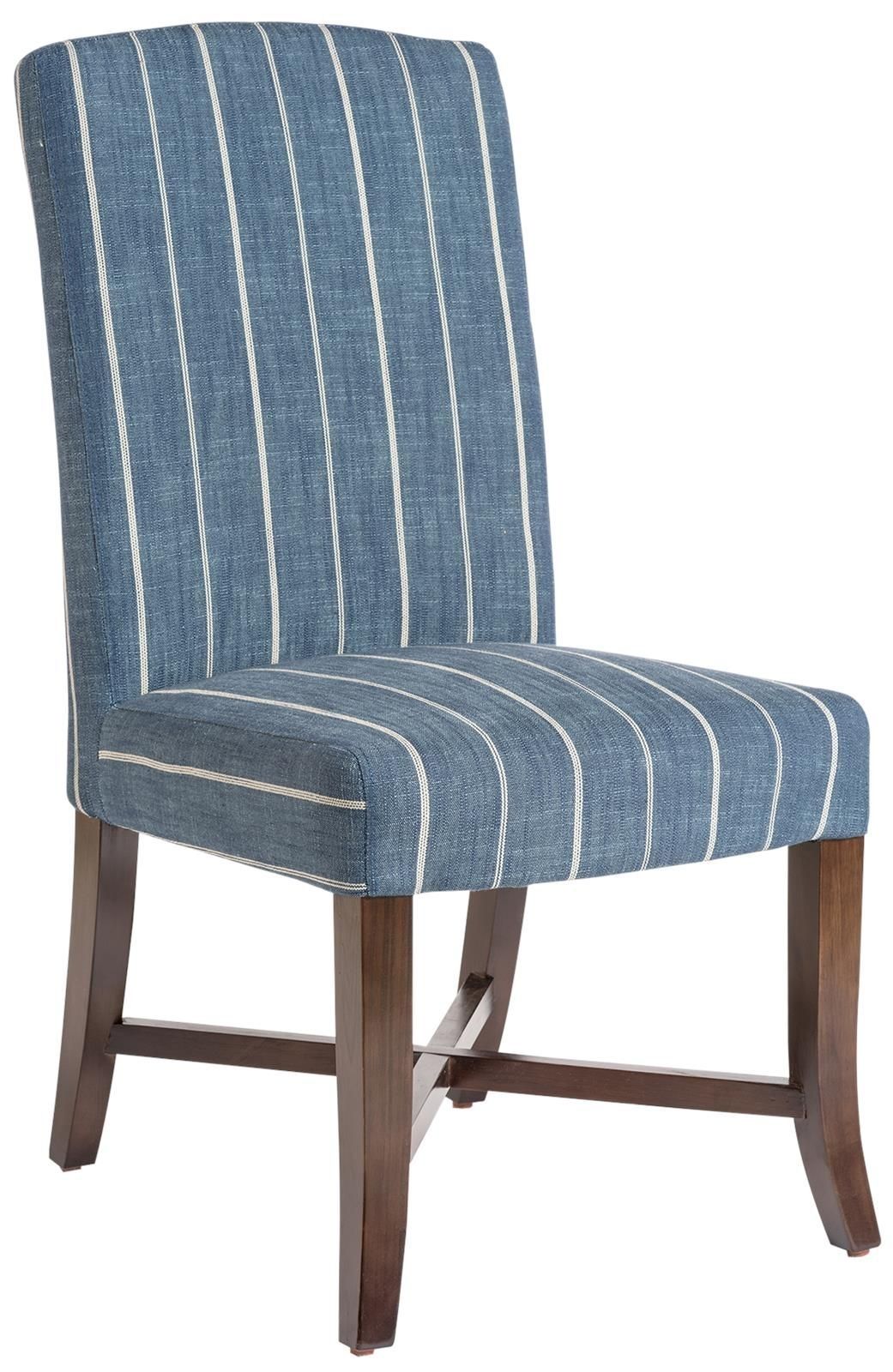Well Liked Dining Chair Mercer Revere Indigo Blue Stripe Fabric Dark Walnut Regarding Blue Stripe Dining Chairs (View 20 of 20)