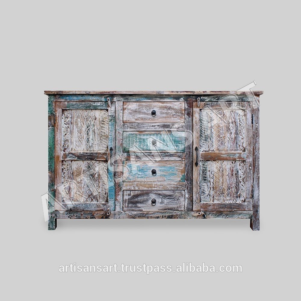 Whitewashed Reclaimed Wood 2 Door 4 Drawer Sideboard,hand Finished With Regard To Latest White Wash 2 Door Sideboards (Photo 9 of 20)