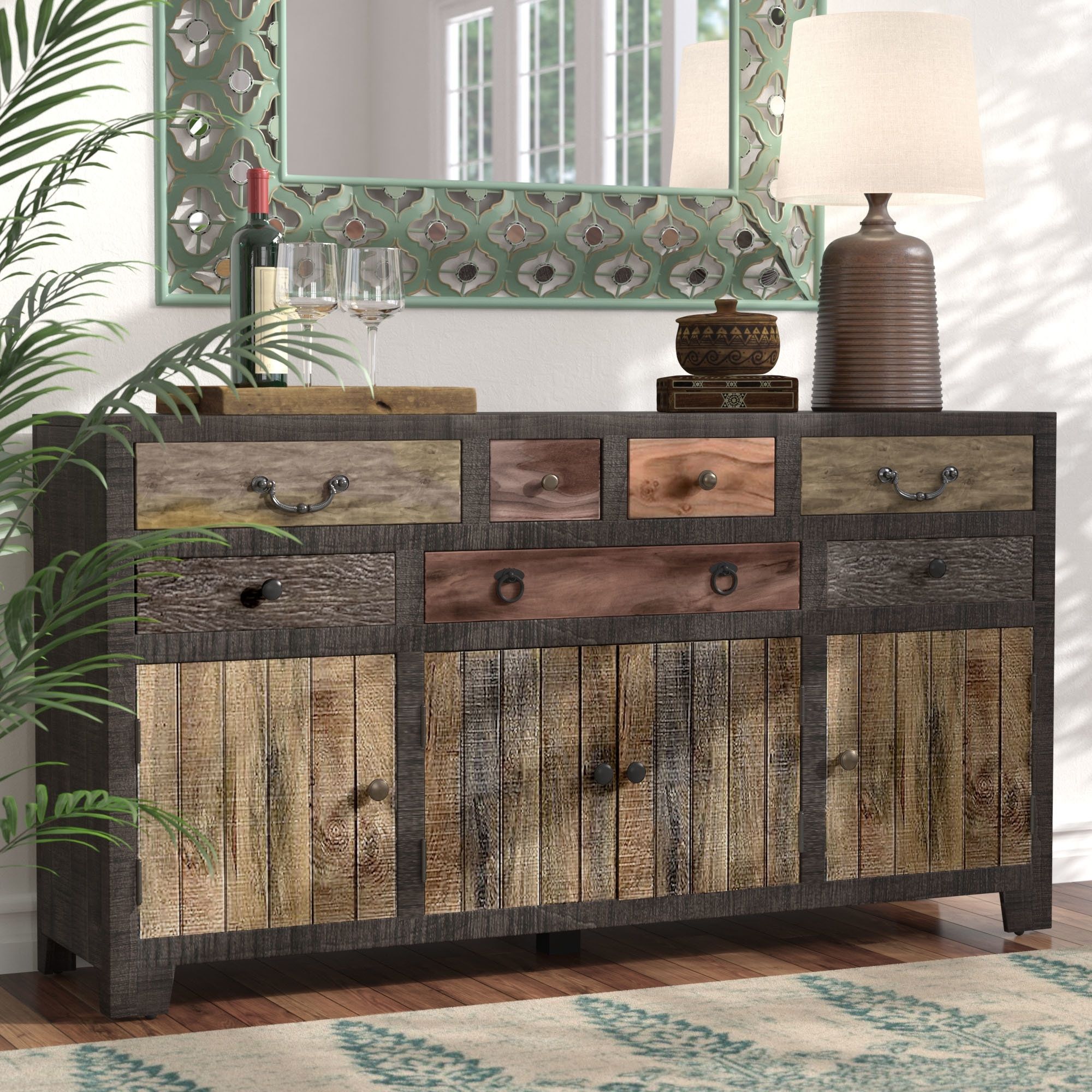 World Menagerie Moultry 7 Drawer 4 Door Sideboard & Reviews | Wayfair Throughout Latest Carved 4 Door Metal Frame Sideboards (View 15 of 20)