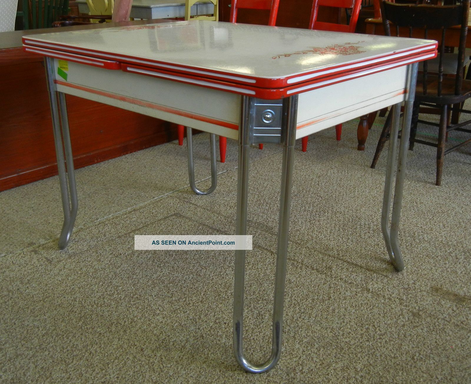 Bate Red Retro 3 Piece Dining Sets Throughout Favorite Sale Red White Enamel Table C (View 10 of 20)