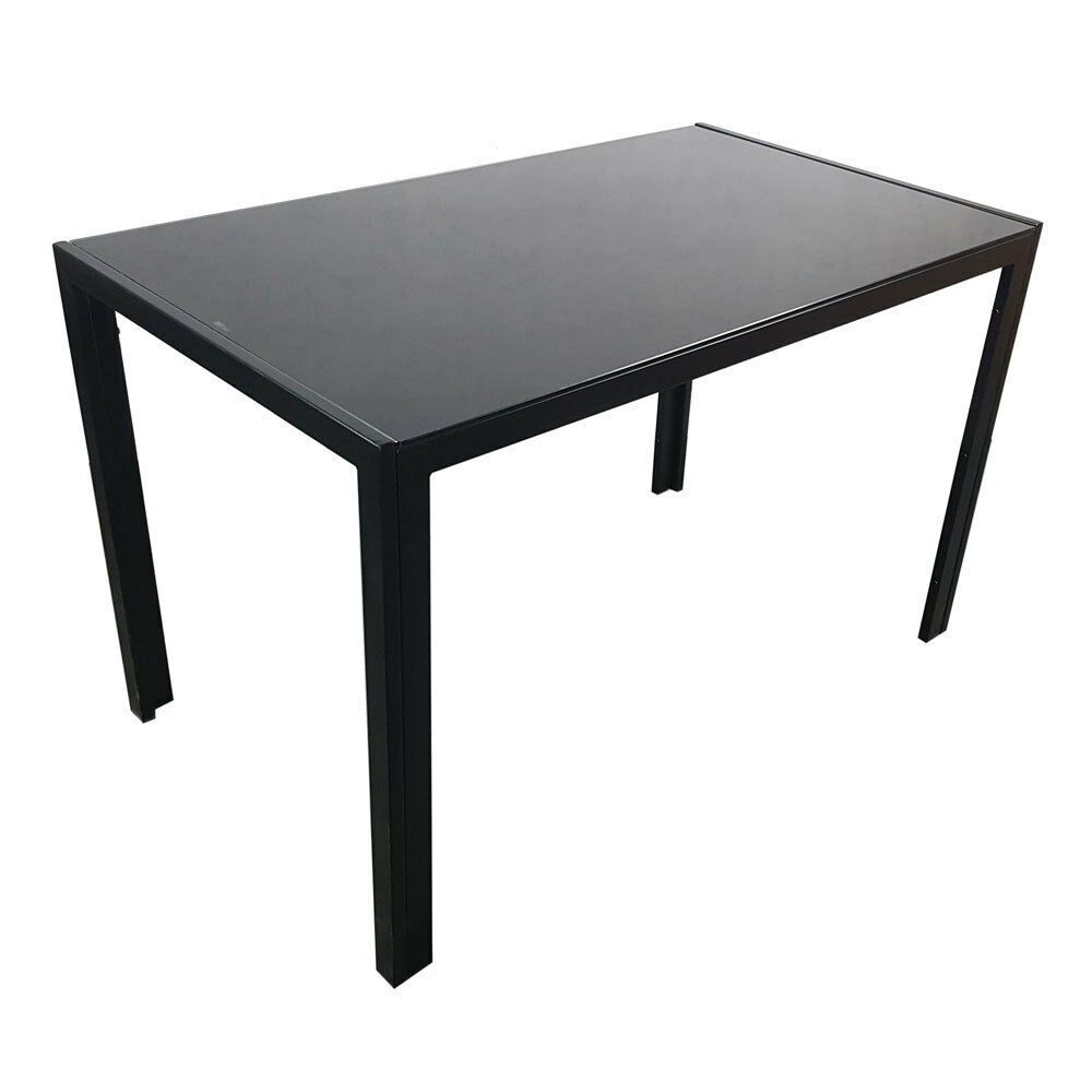 Famous Simple Assembled Tempered Glass & Iron Dinner Table Black #affilink With Regard To Miskell 3 Piece Dining Sets (View 20 of 20)