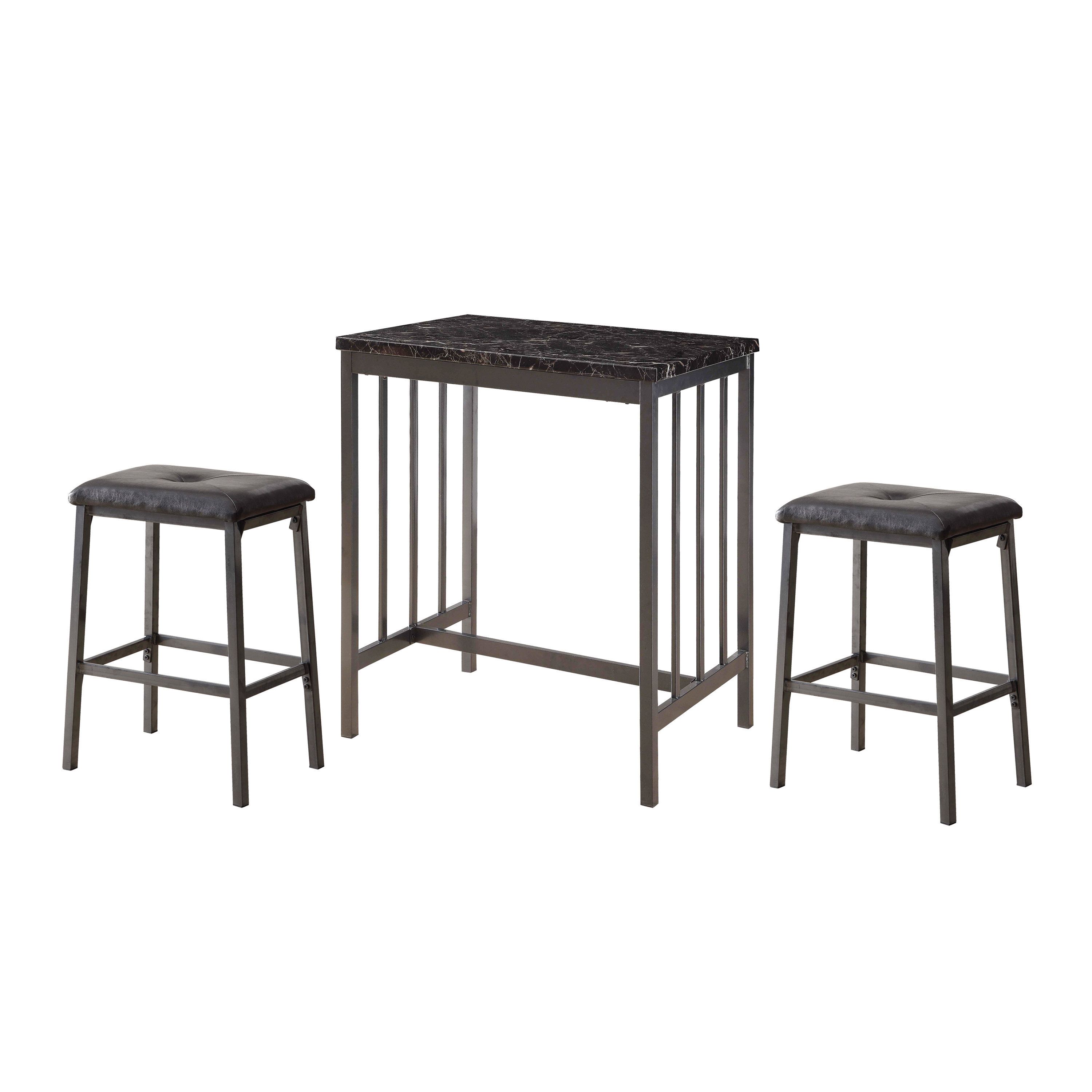 Latest Miskell 3 Piece Dining Sets Intended For Winston Porter Acme Venator 3 Pieces Pack Counter Height Set In Grey (Photo 16 of 20)