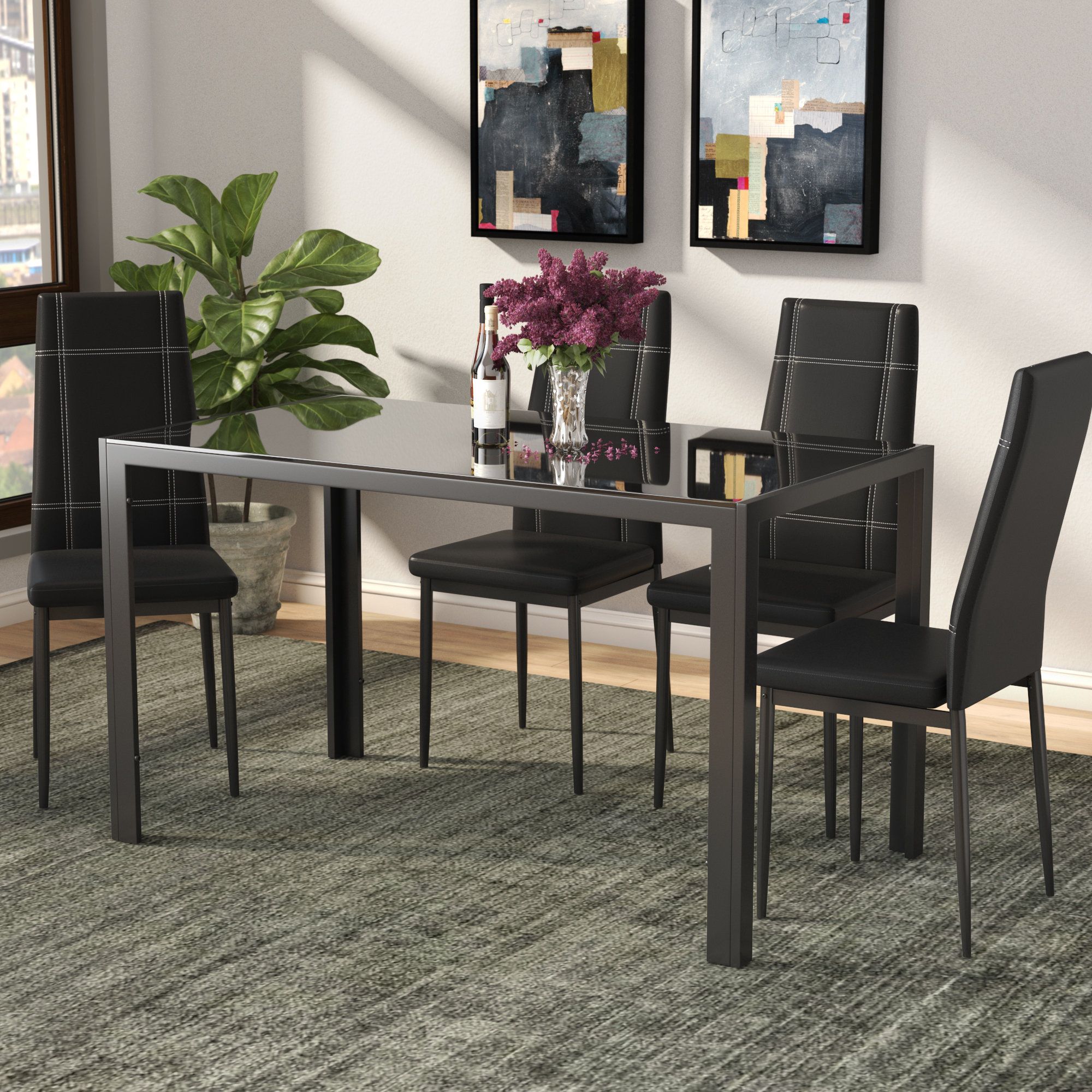 Most Current Baillie 3 Piece Dining Sets In Ebern Designs Maynard 5 Piece Dining Set & Reviews (Photo 17 of 20)