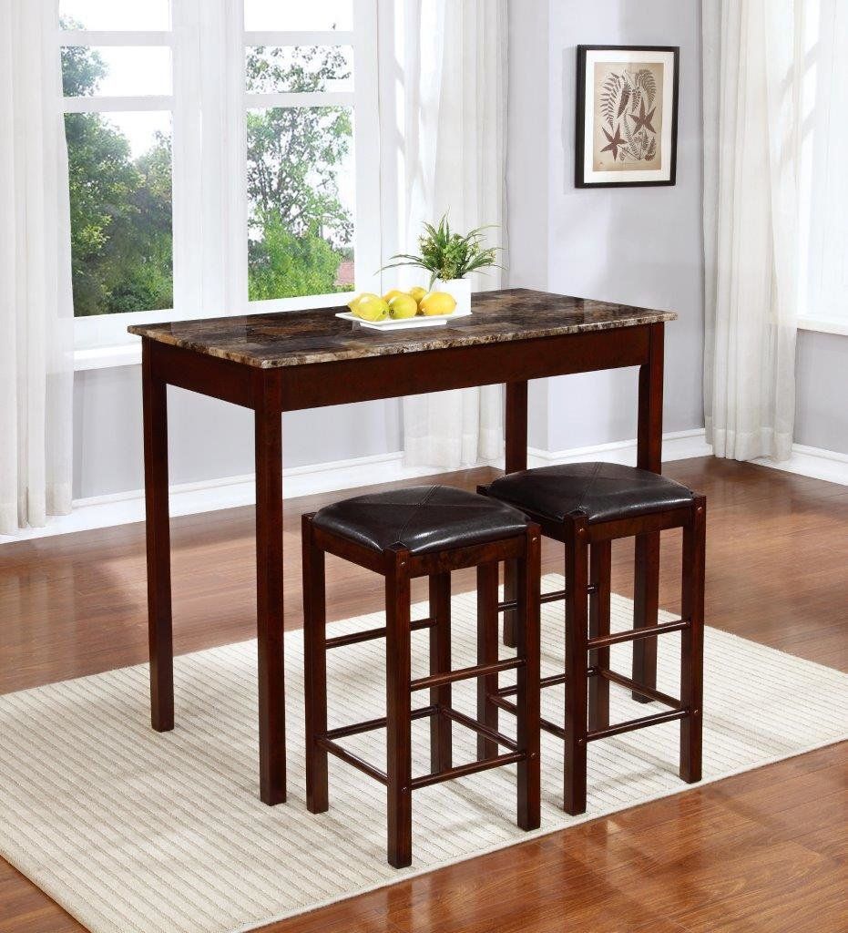 Penelope 3 Piece Counter Height Wood Dining Sets For Popular Winston Porter Rockford 3 Piece Faux Marble Counter Height Pub Table (Photo 17 of 20)