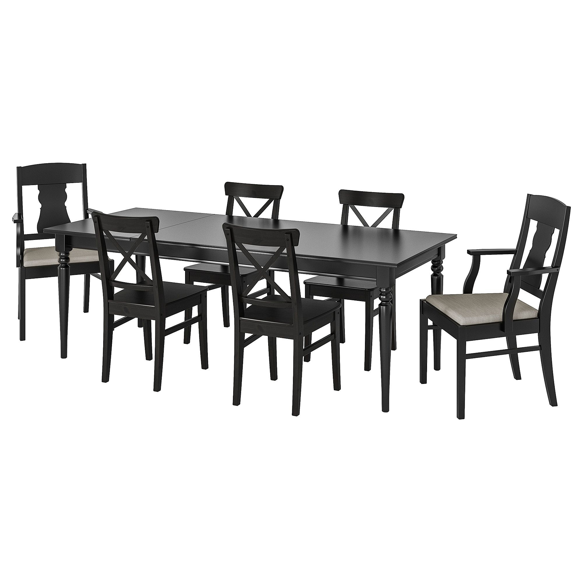 Preferred Castellanos Modern 5 Piece Counter Height Dining Sets Pertaining To Ingatorp / Ingolf Table And 6 Chairs – Black, Nolhaga Grey/beige – Ikea (Photo 16 of 20)
