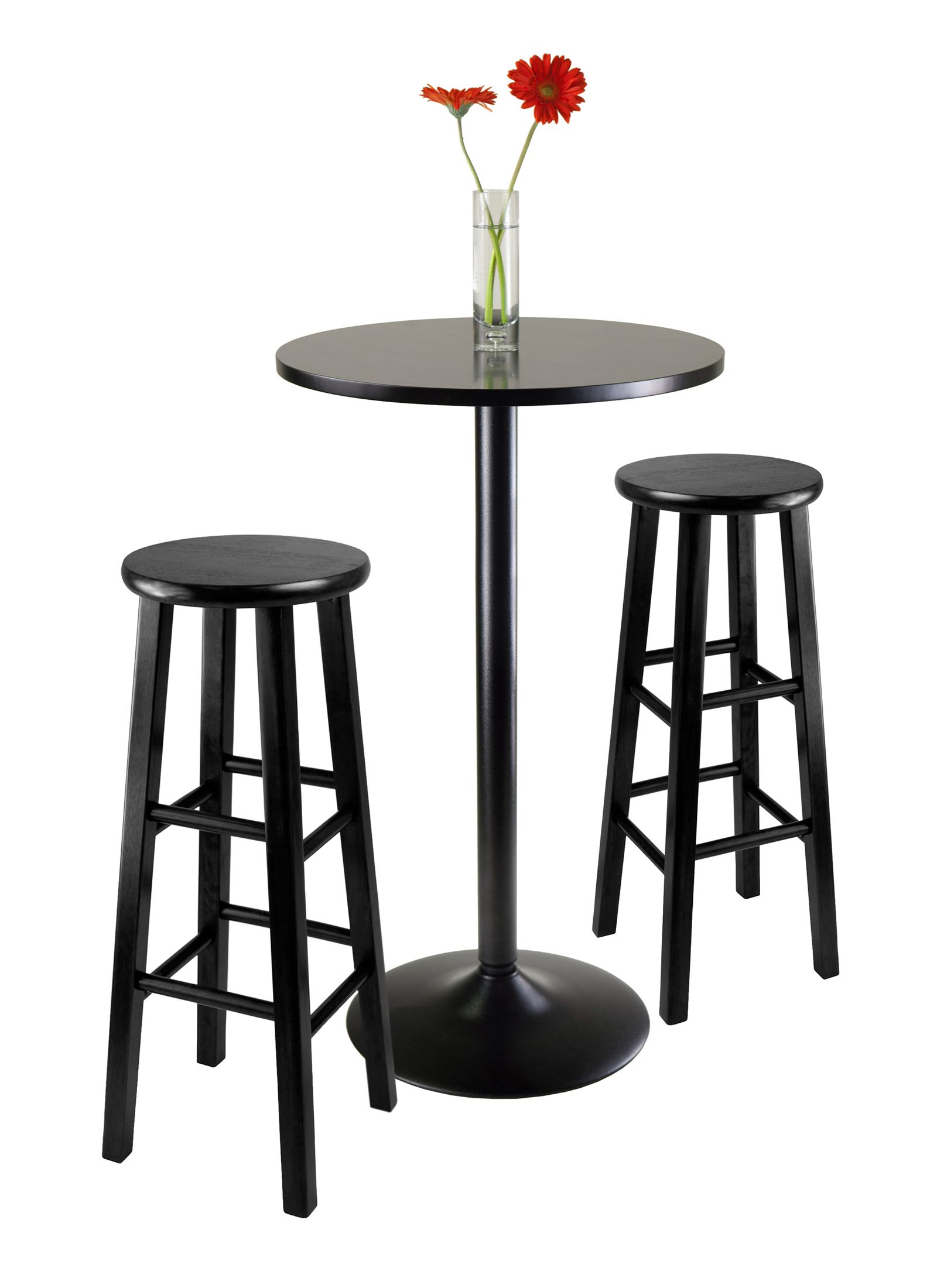 Preferred Winsome 3 Piece Counter Height Dining Sets Regarding Winsome Wood Obsidian 3 Piece Round Black Pub Table Set – $139.72 (Photo 12 of 20)