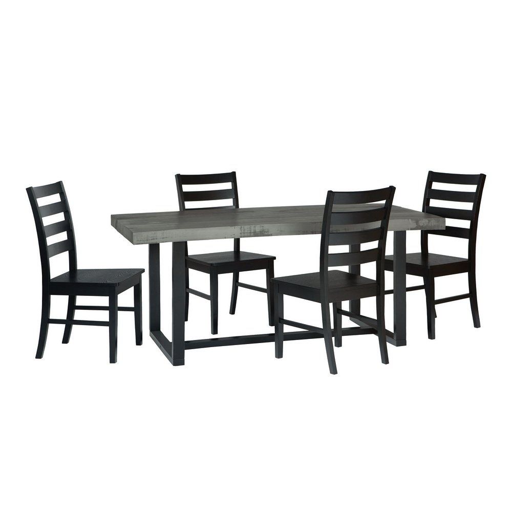 Sundberg 5 Piece Solid Wood Dining Sets With Widely Used 5 Piece Farmhouse Solid Pine Wood Ladderback Dining Set – Grey/black (View 5 of 20)