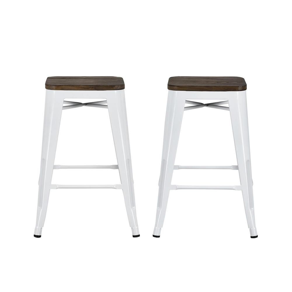Well Known Penelope 3 Piece Counter Height Wood Dining Sets With Regard To Dhp Penelope 24 In. White Metal Counter Stool With Wood Seat (set Of (Photo 19 of 20)