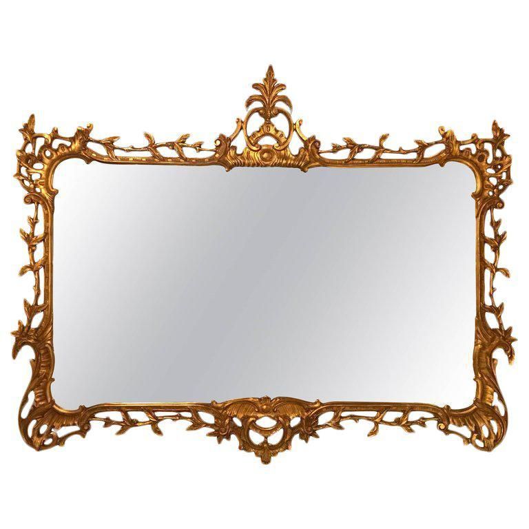 Antique Gilt Wood Over The Mantle Console Or Wall Mirror Throughout Saylor Wall Mirrors (View 8 of 20)