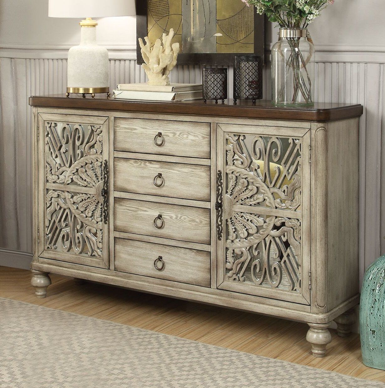 Antique White Sideboard Buffet | Wayfair.ca Within Most Up To Date Chicoree Charlena Sideboards (Photo 10 of 20)