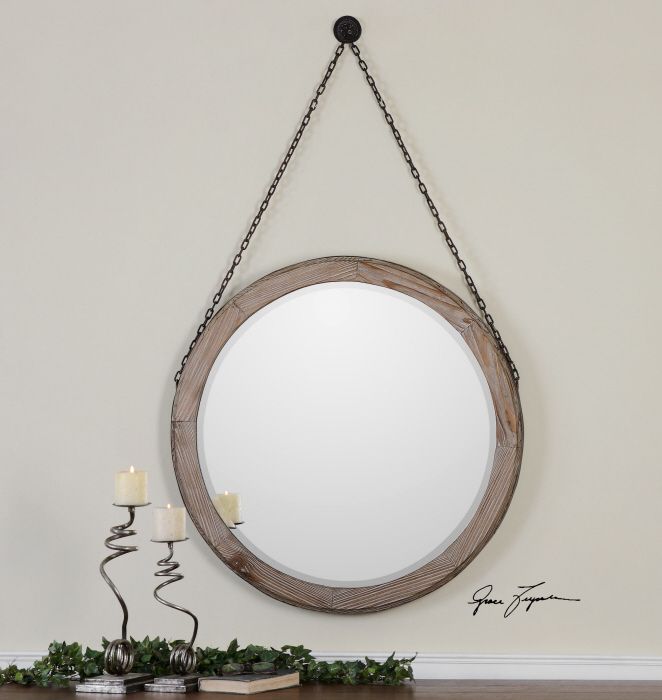 Details About Round Wood Wall Mirror Farmhouse Large 34" Vanity Decor Accent Pertaining To Medallion Accent Mirrors (Photo 18 of 20)