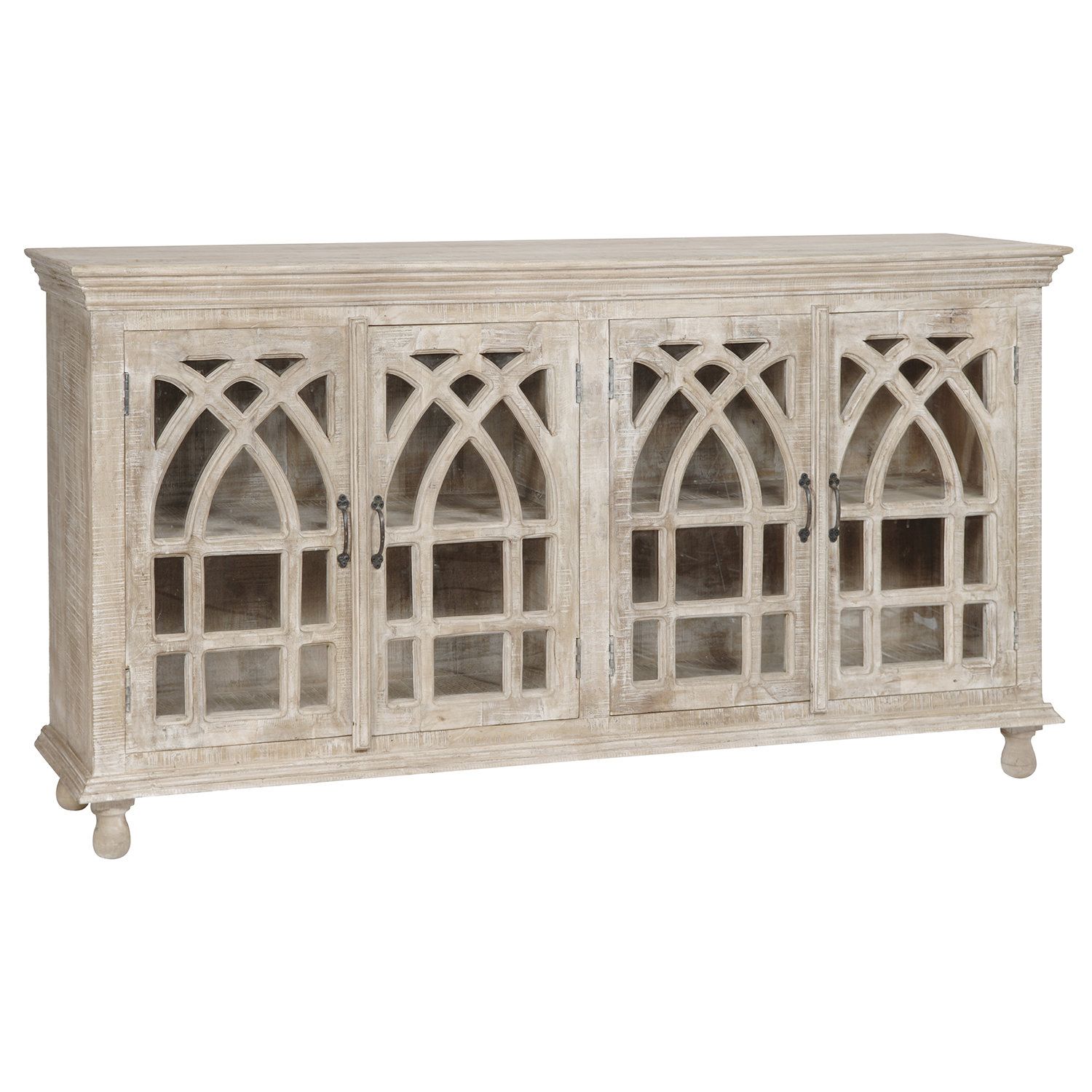 Eligah Mango Wood Cathedral Design Tall 4 Door Accent Cabinet With Regard To Recent Eau Claire 6 Door Accent Cabinets (View 16 of 20)