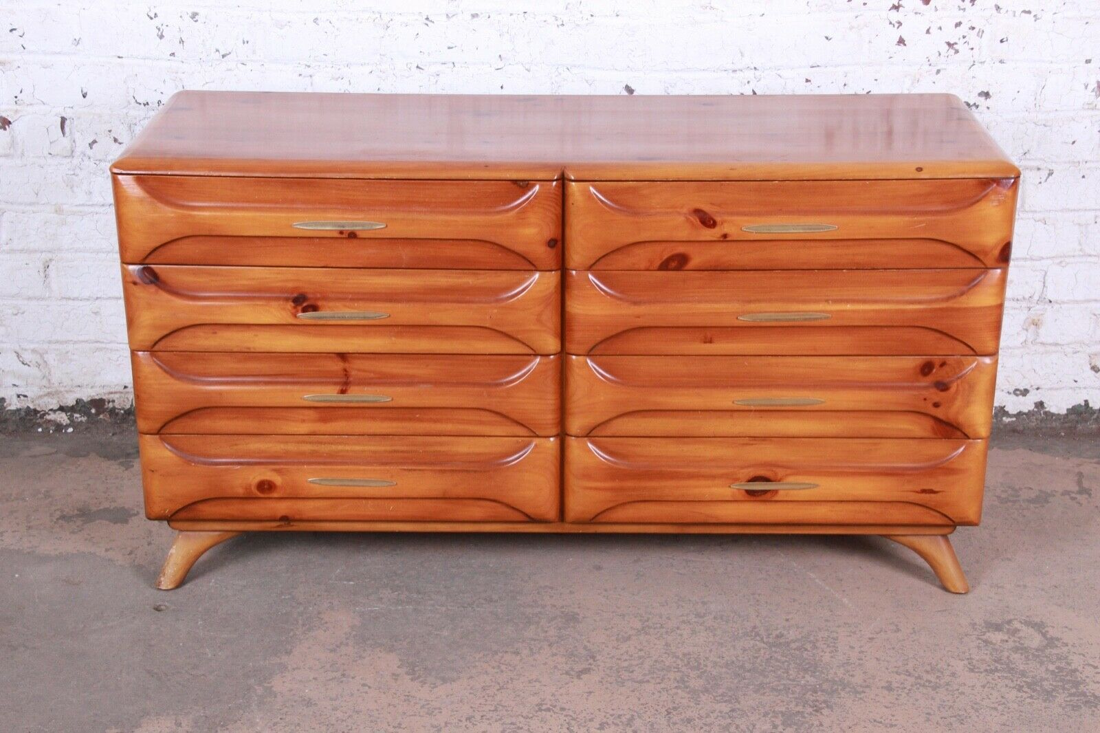 Franklin Shockey Rustic Modern Sculptured Pine Double Dresser Or Credenza,  1950s In Latest Lowrey Credenzas (View 12 of 20)