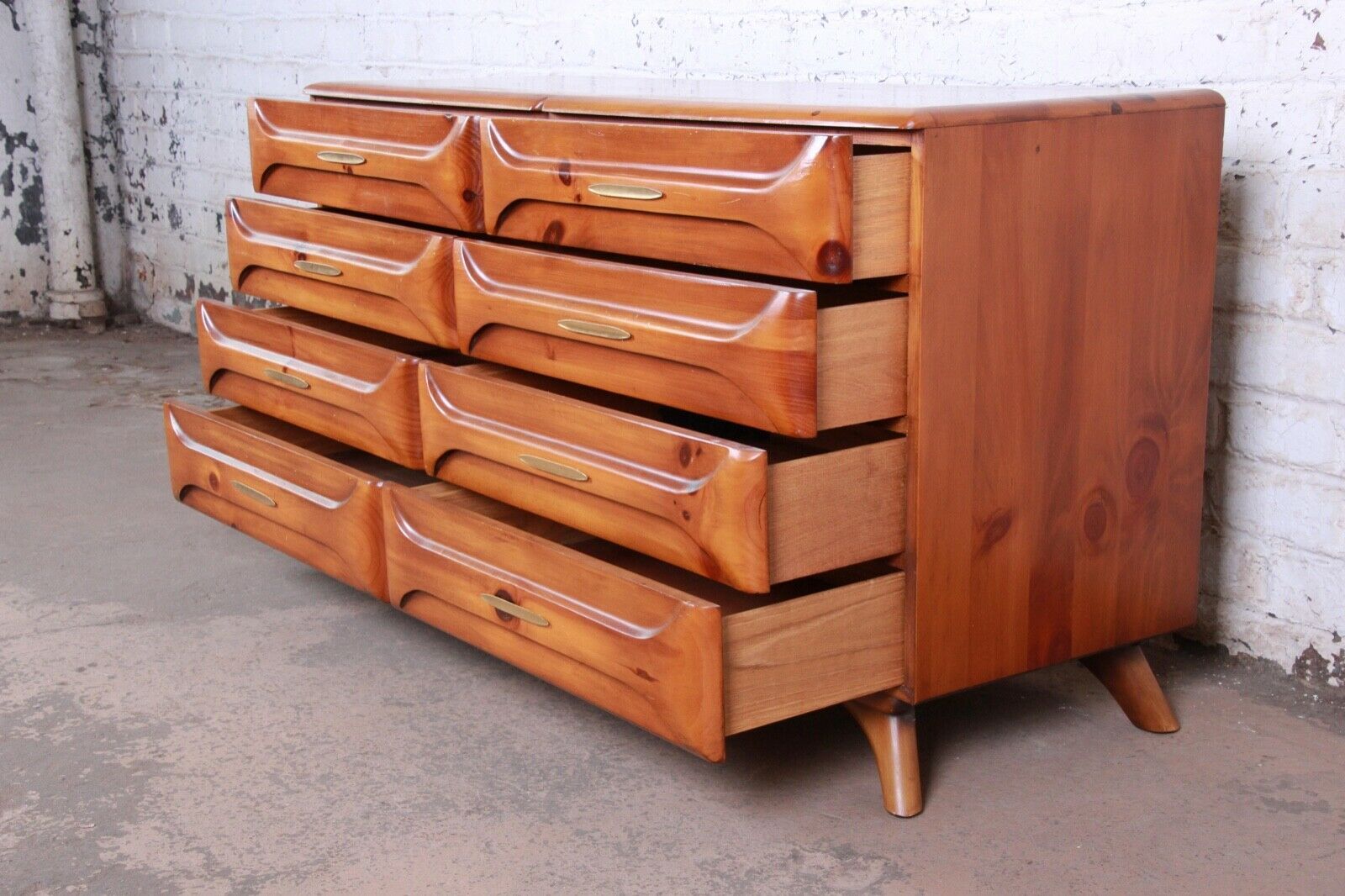 Franklin Shockey Rustic Modern Sculptured Pine Double Dresser Or Credenza,  1950s With Most Popular Lowrey Credenzas (Photo 10 of 20)