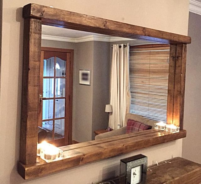 Handcrafted Rustic/farmhouse/country Style Chunky Wooden Mirror With Shelf With Handcrafted Farmhouse Full Length Mirrors (Photo 16 of 20)