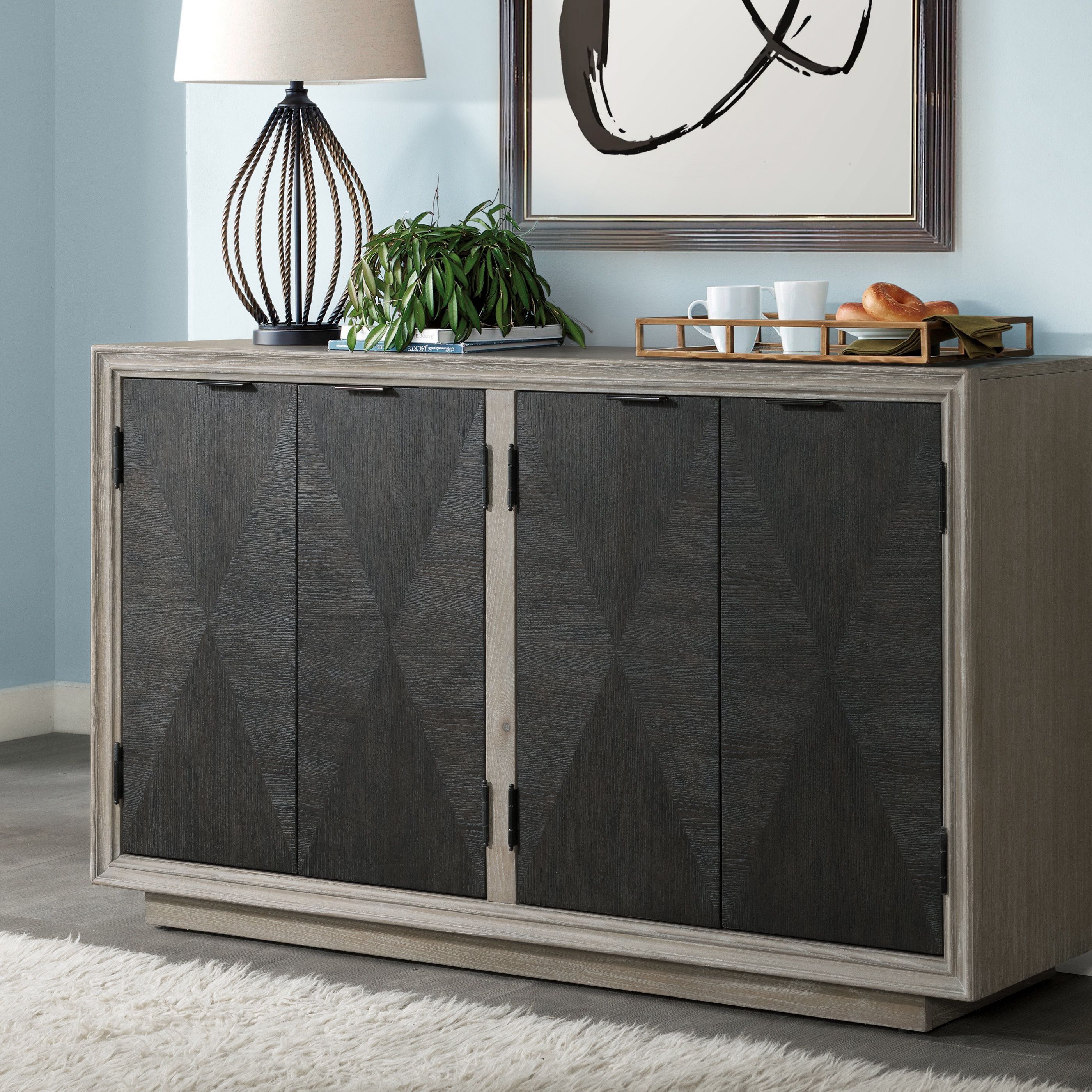 Hoover Four Door Duotone Parquet Sideboard For Current Massillon Sideboards (Photo 11 of 20)