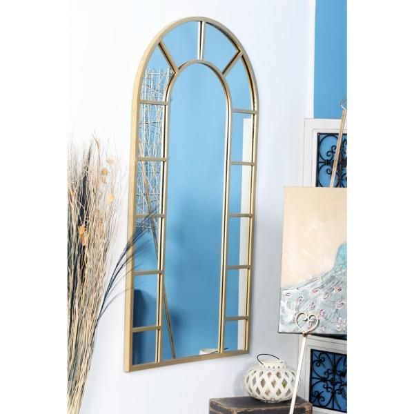 Litton Lane Arched Gold Decorative Wall Mirror With 14 Pane Within Gold Arch Wall Mirrors (View 13 of 20)