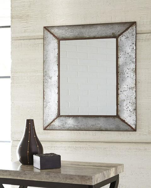 O'tallay Accent Mirror Antique Gray | Spring Lighting Inside Koeller Industrial Metal Wall Mirrors (View 14 of 20)
