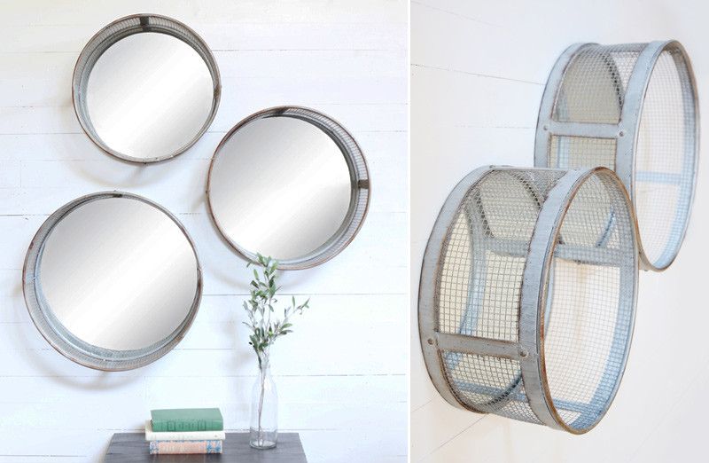 Set Of Mirrors, Set Of 3, Three, Galvanized Metal, Silver Pertaining To Round Galvanized Metallic Wall Mirrors (View 11 of 20)