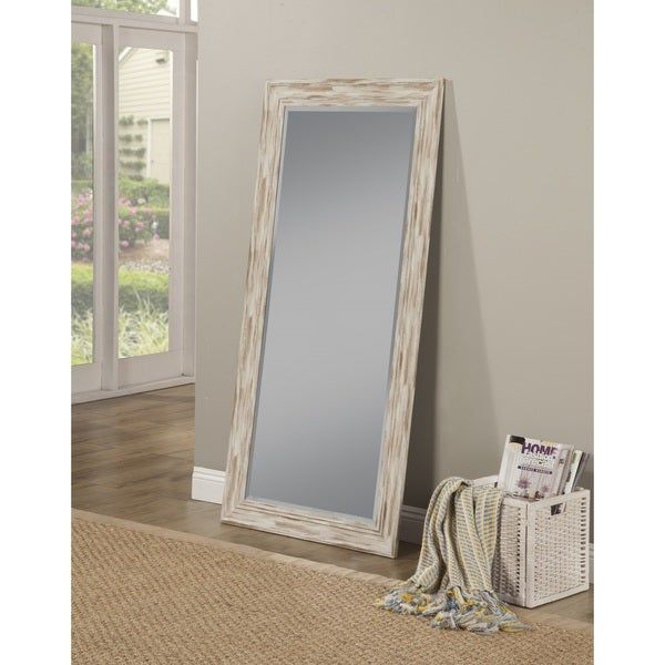 Shop Antique White Wash Farmhouse Full Length Leaner Mirror In Handcrafted Farmhouse Full Length Mirrors (View 8 of 20)