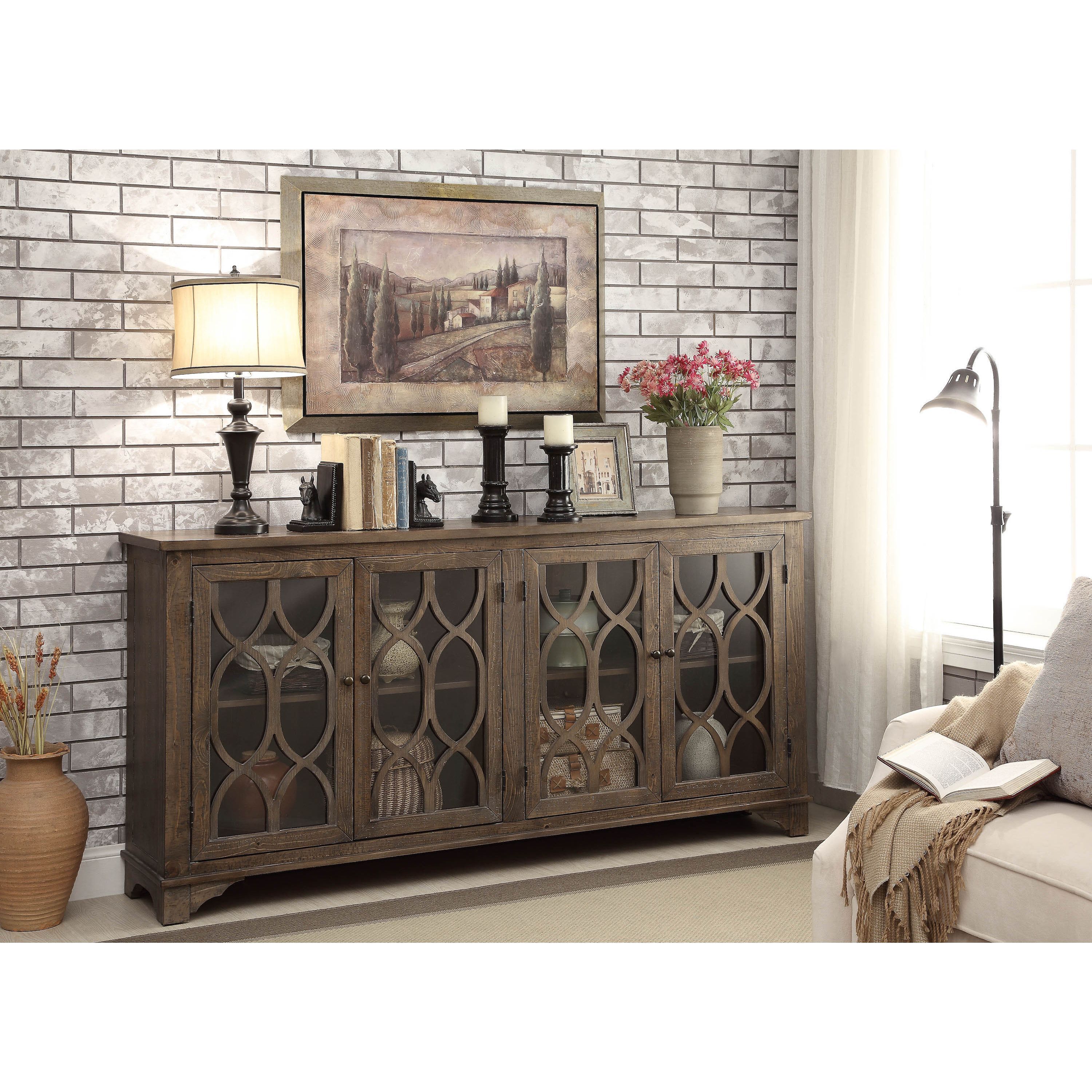 Somette Distressed Brown 4 Door Media Credenza In 2019 With Most Current Serafino Media Credenzas (View 11 of 20)