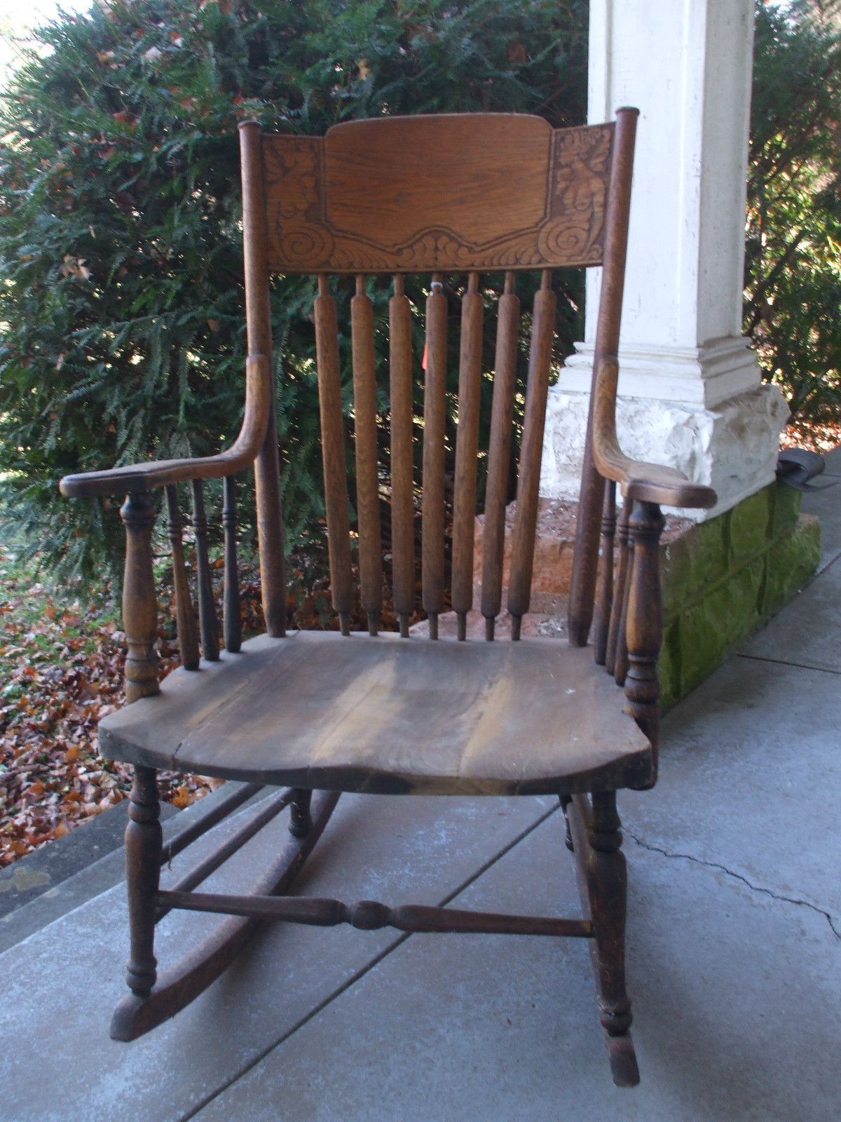 Antique Oak Rocker W/ Mermaid Carvings | Old Wooden Chairs For Oak Carved Rocking Chairs Chairs (Photo 5 of 20)