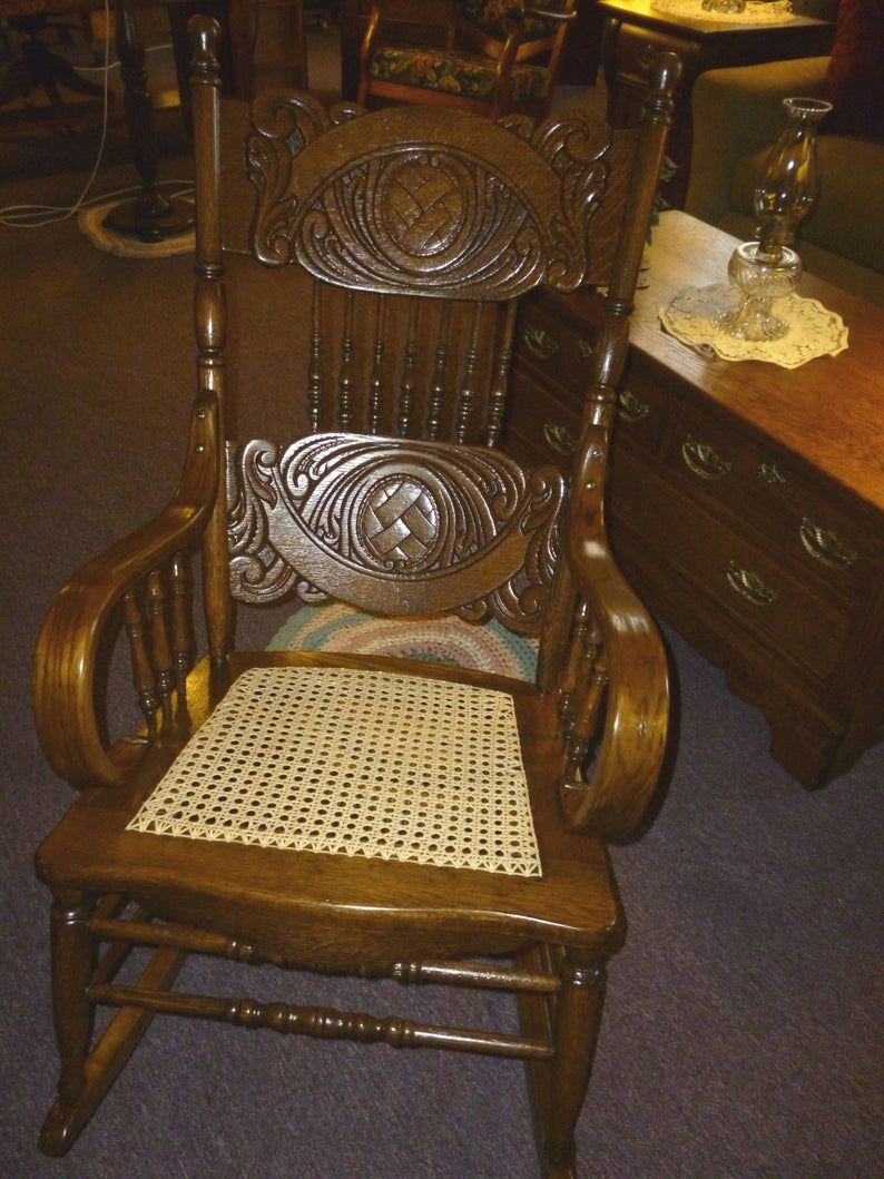 Antique Oak Rocking Chair Pressed Back Bentwood Arms Refinished Reglued  1900's Intended For Oak Carved Rocking Chairs Chairs (Photo 16 of 20)