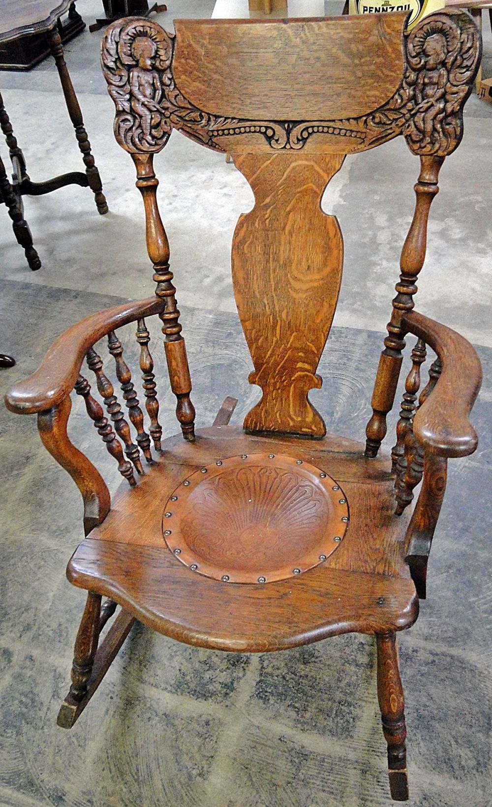 Antique Oak Victorian Carved Back Rocking Chair Throughout Oak Carved Rocking Chairs Chairs (Photo 18 of 20)