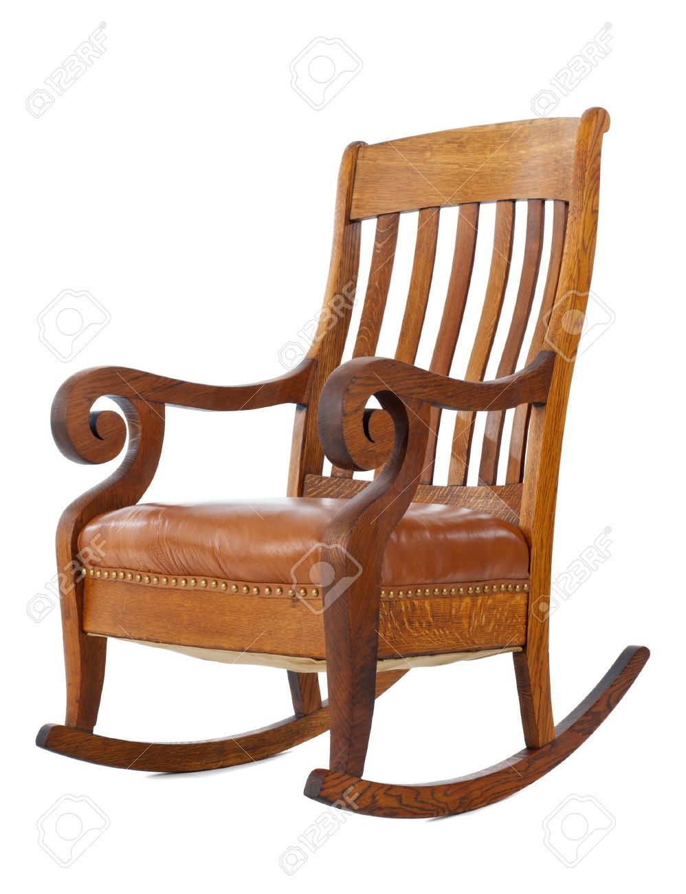 Antique Wooden Rocking Chair Isolated On White Background Pertaining To Antique White Wooden Rocking Chairs (View 8 of 20)