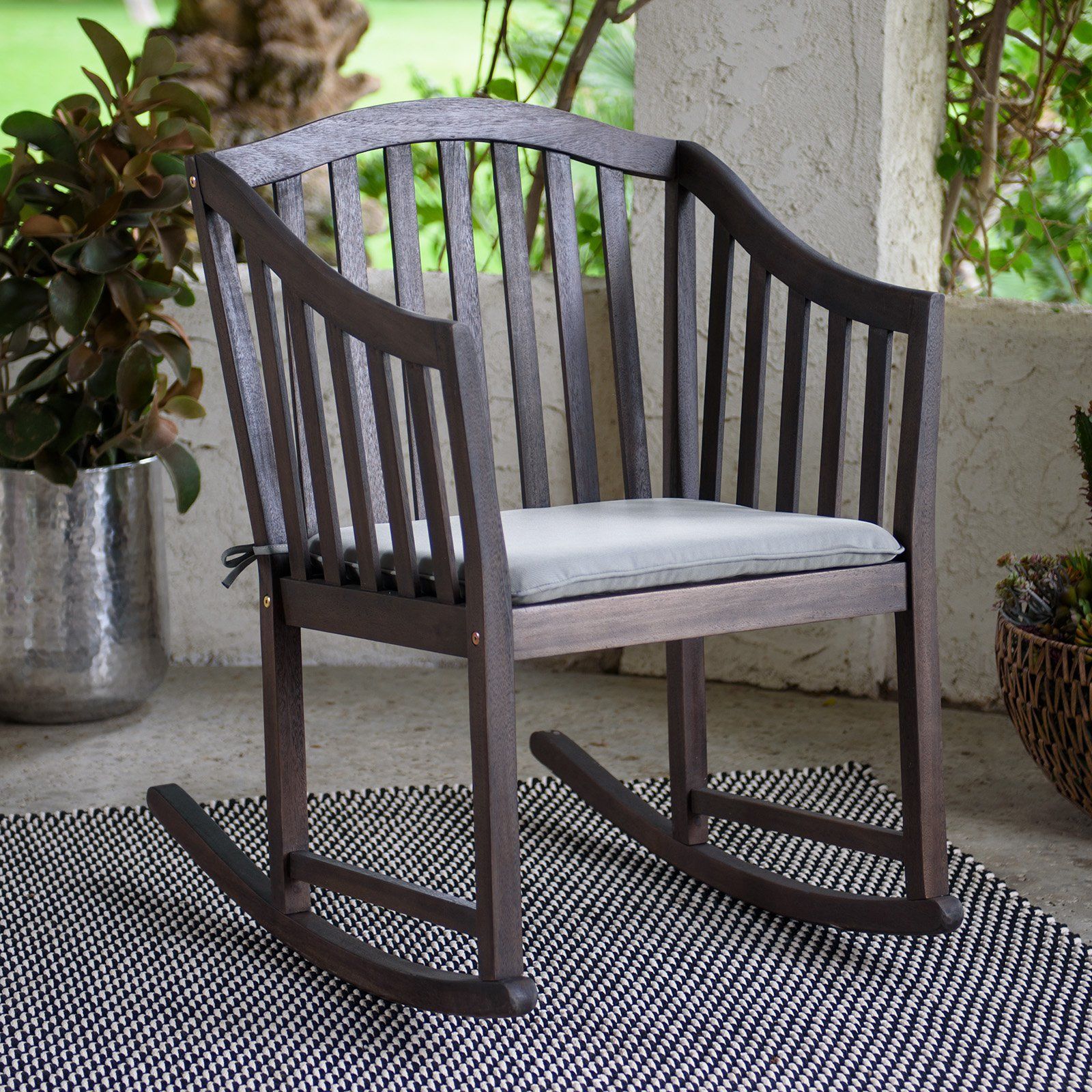 Belham Living Overton Curved Slat Back Outdoor Rocking Chair With Warm Brown Slat Back Rocking Chairs (Photo 8 of 20)