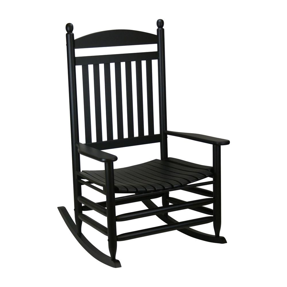 Bradley Black Jumbo Slat Wood Outdoor Patio Rocking Chair Throughout Traditional Style Wooden Rocking Chairs With Contoured Seat, Black (Photo 19 of 20)