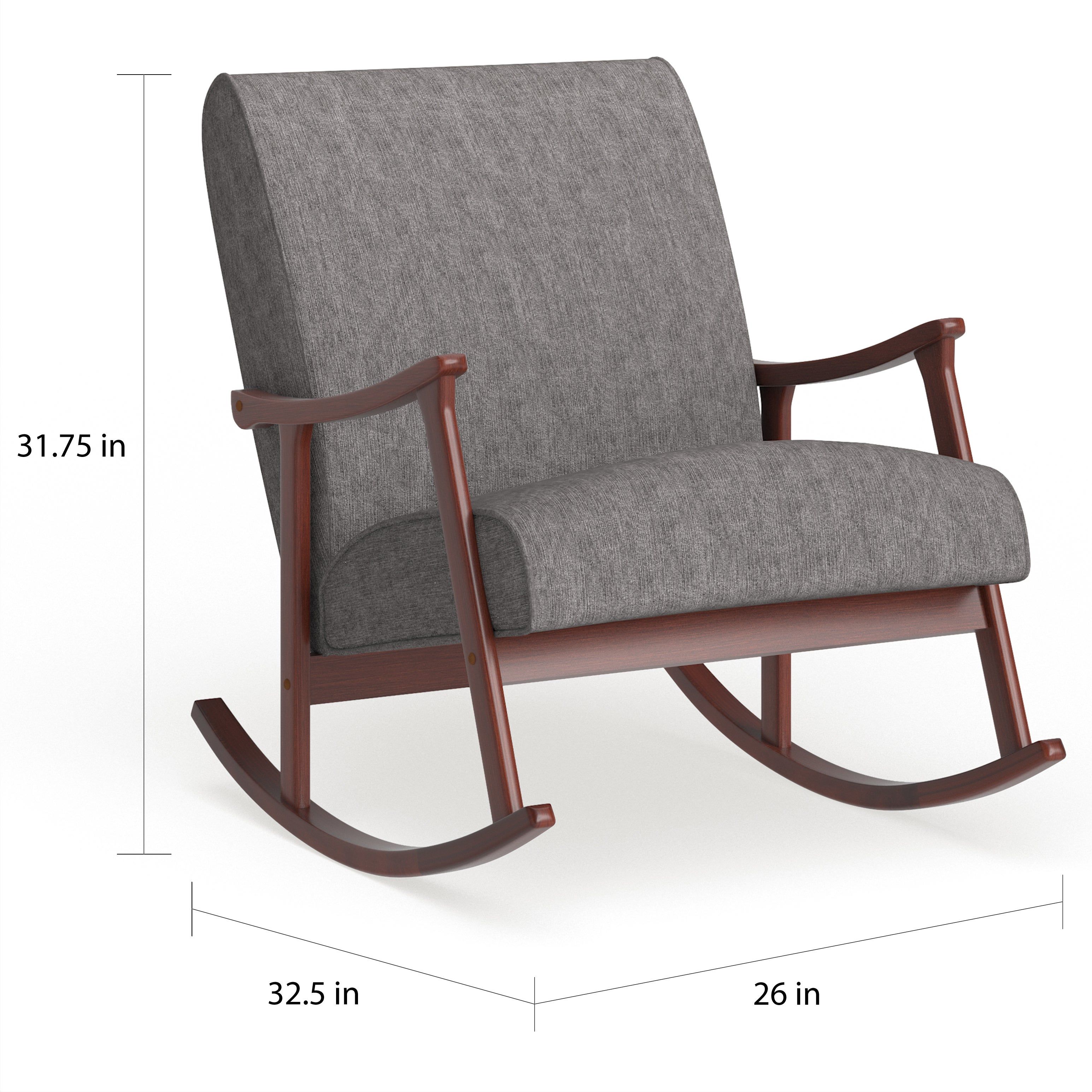 Carson Carrington Granite Grey Fabric Mid Century Wooden Rocking Chair With Granite Grey Fabric Mid Century Wooden Rocking Chairs (Photo 2 of 20)