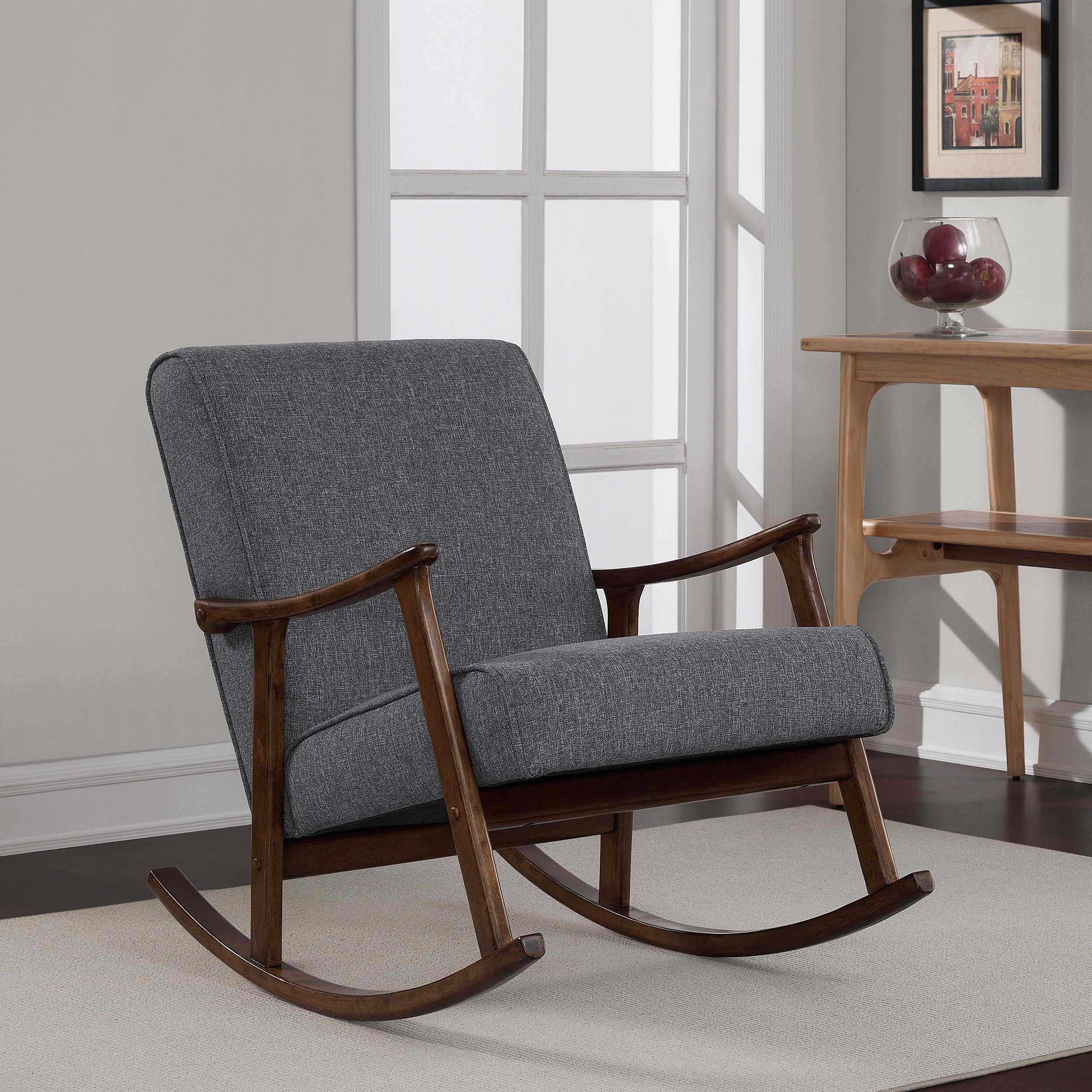 Carson Carrington Granite Grey Fabric Mid Century Wooden With Regard To Granite Grey Fabric Mid Century Wooden Rocking Chairs (Photo 7 of 20)