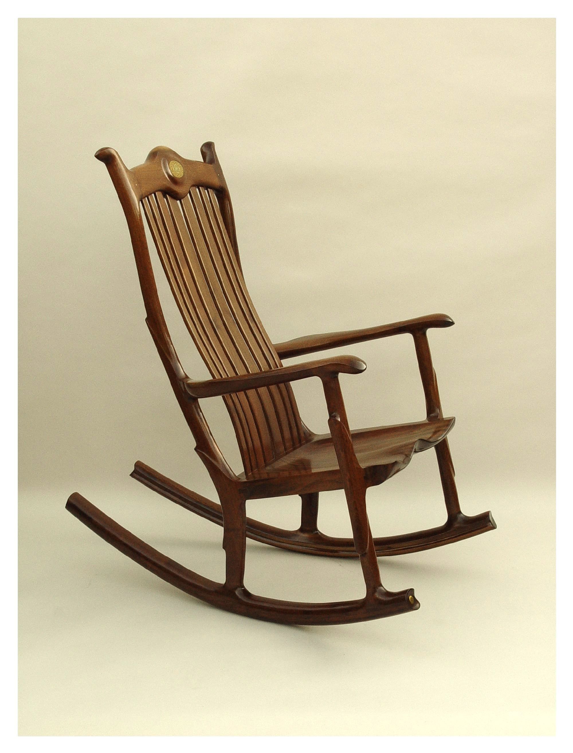 Custom Black Walnut Wood Seat Rocking Chair Personal Within Dark Walnut Brown Wooden Rocking Chairs (View 12 of 20)