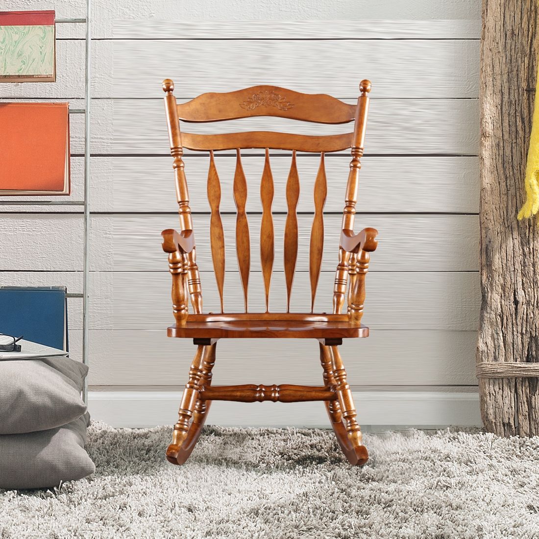 Darwin Solid Wood Rocking Chair In Walnut Colourhometown Inside Walnut Wood Rocking Chairs (View 12 of 20)
