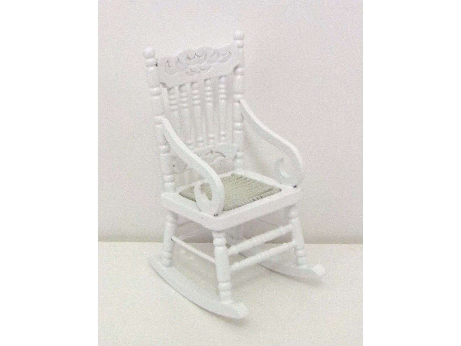 Dolls House Miniature Furniture White Wooden Rocking Chair With Woven Seat With White Wood Rocking Chairs (View 17 of 20)