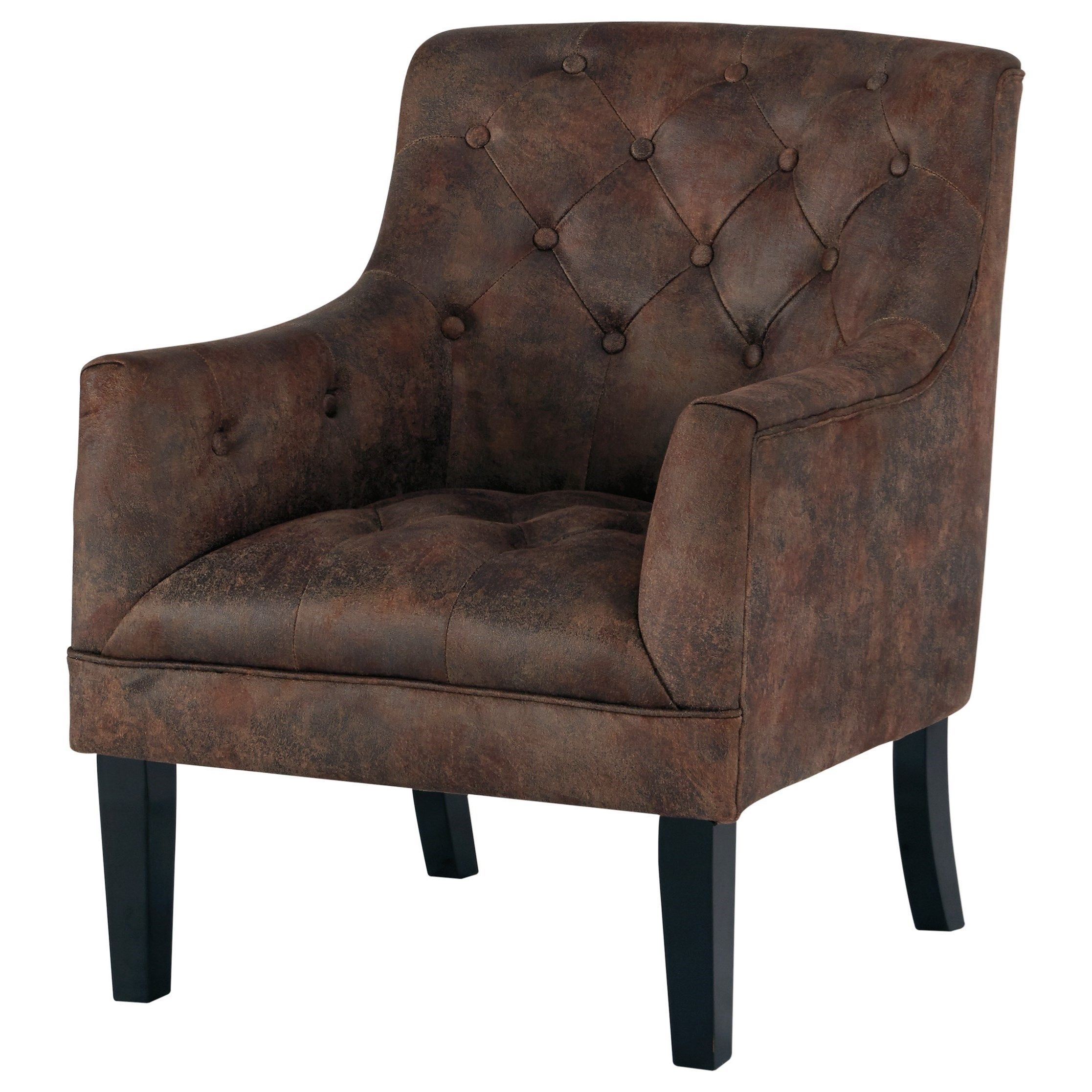 Drakelle Tufted Accent Chair In Distressed Brown Faux Leathersignature  Designashley At Household Furniture Regarding Faux Leather Upholstered Wooden Rocking Chairs With Looped Arms, Brown (Photo 13 of 20)